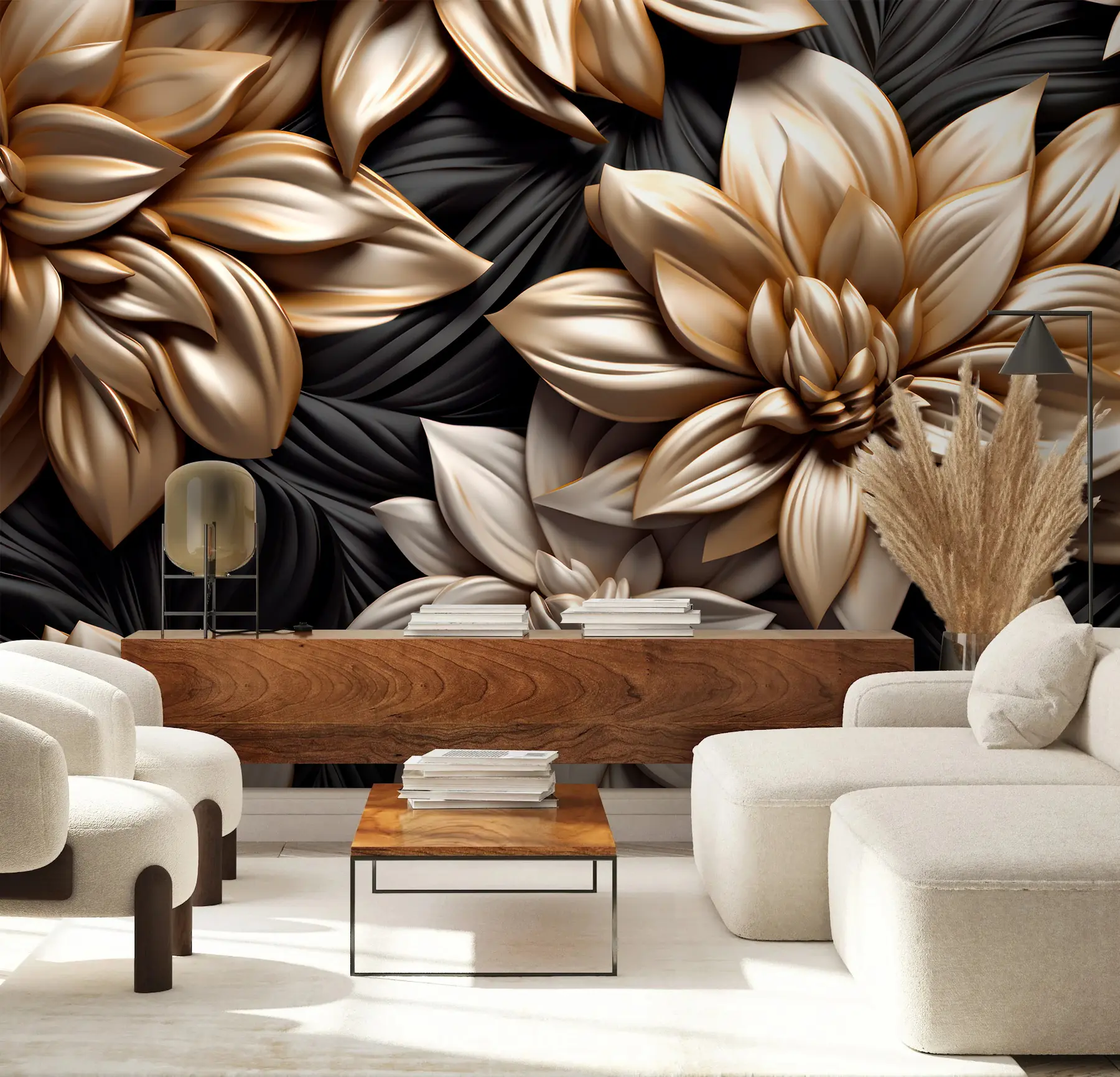 Papier peint Fleurs noires avec effet 3D u95252