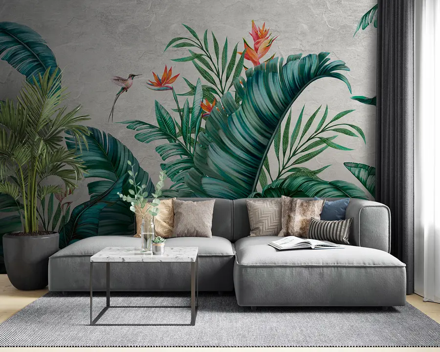 Papier peint Plantes et oiseaux exotiques, jungle et nature sauvage u95153