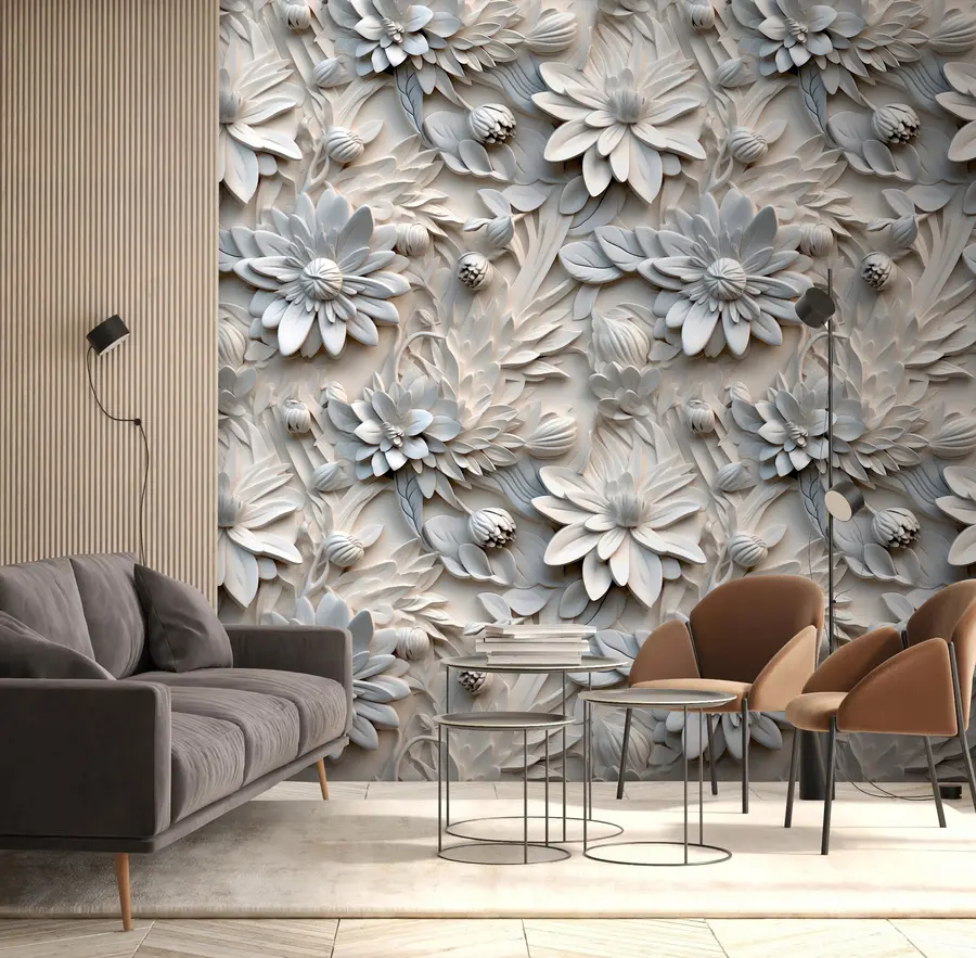 Papier peint Fleurs 3D volumétriques aux couleurs claires u95589
