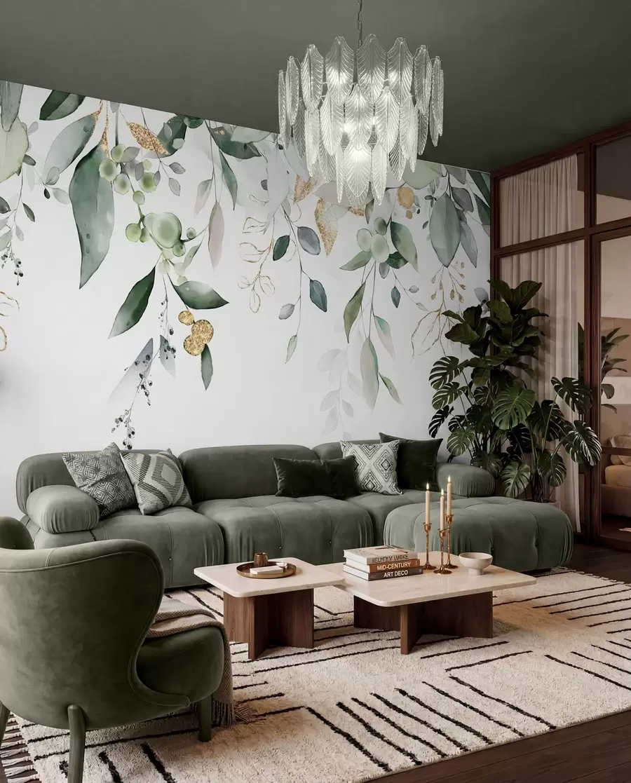 Papier peint Feuilles d'eucalyptus suspendues sur fond blanc u95506