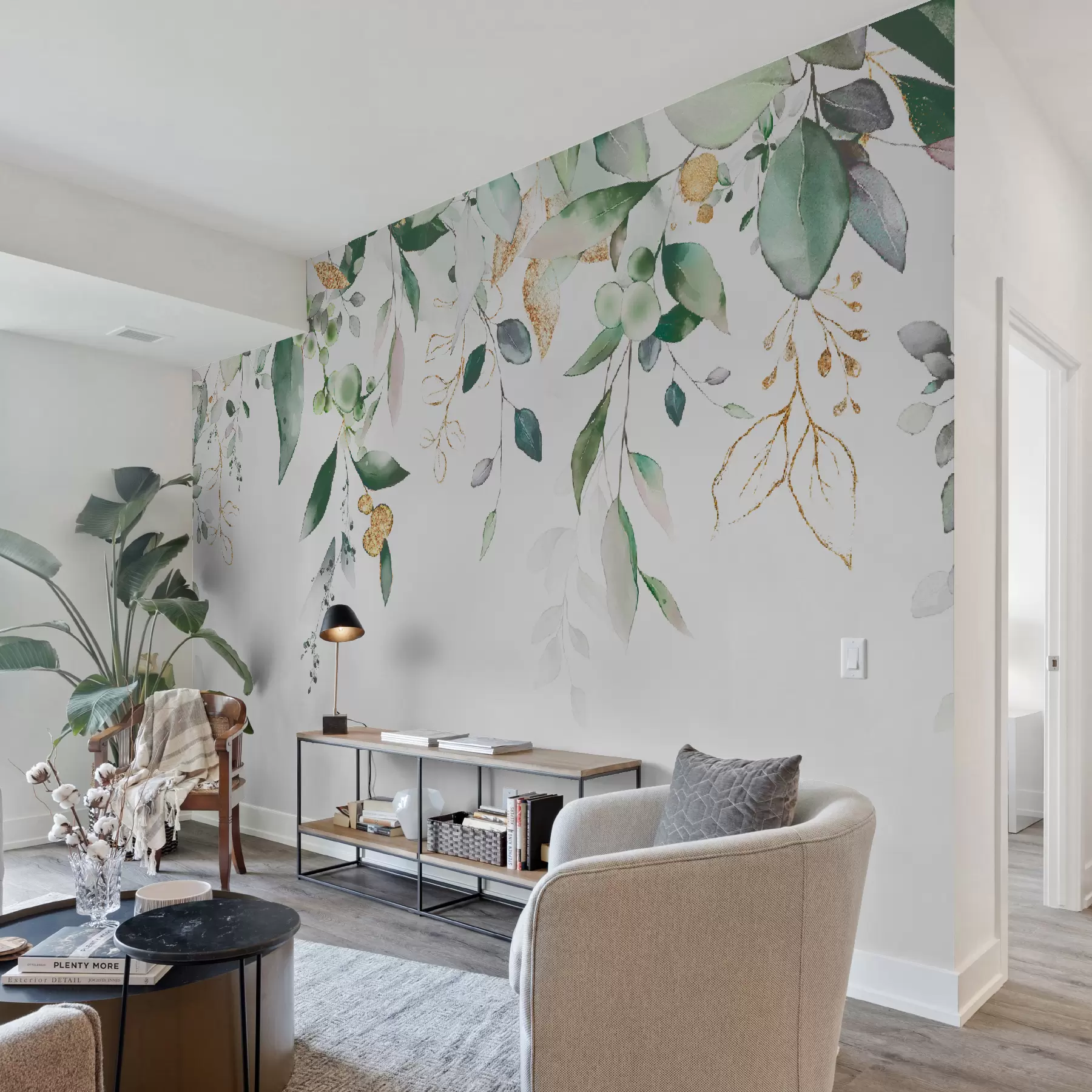 Papier peint Feuilles d'eucalyptus suspendues sur fond blanc u95506