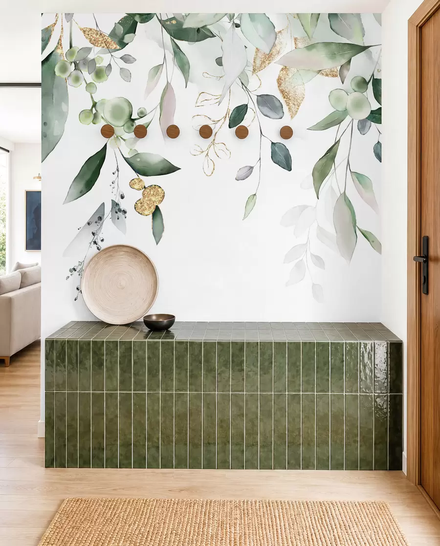 Papier peint Feuilles d'eucalyptus suspendues sur fond blanc u95506