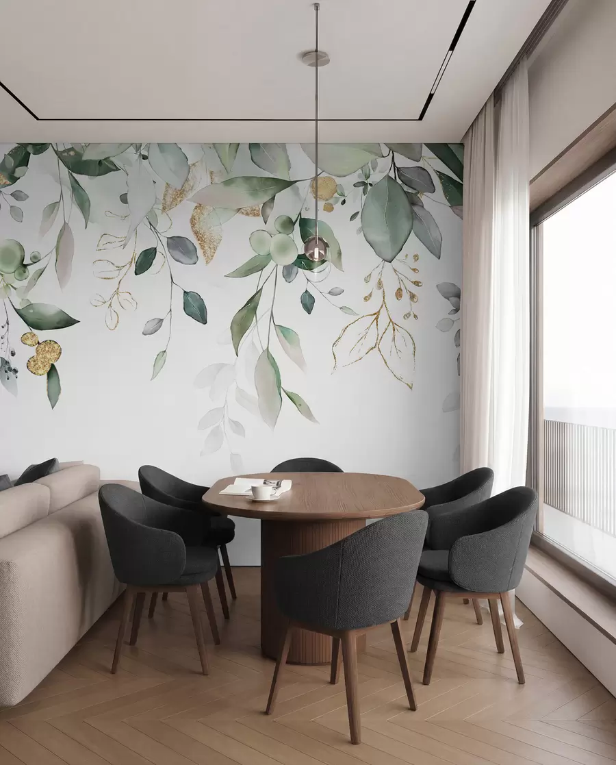 Papier peint Feuilles d'eucalyptus suspendues sur fond blanc u95506