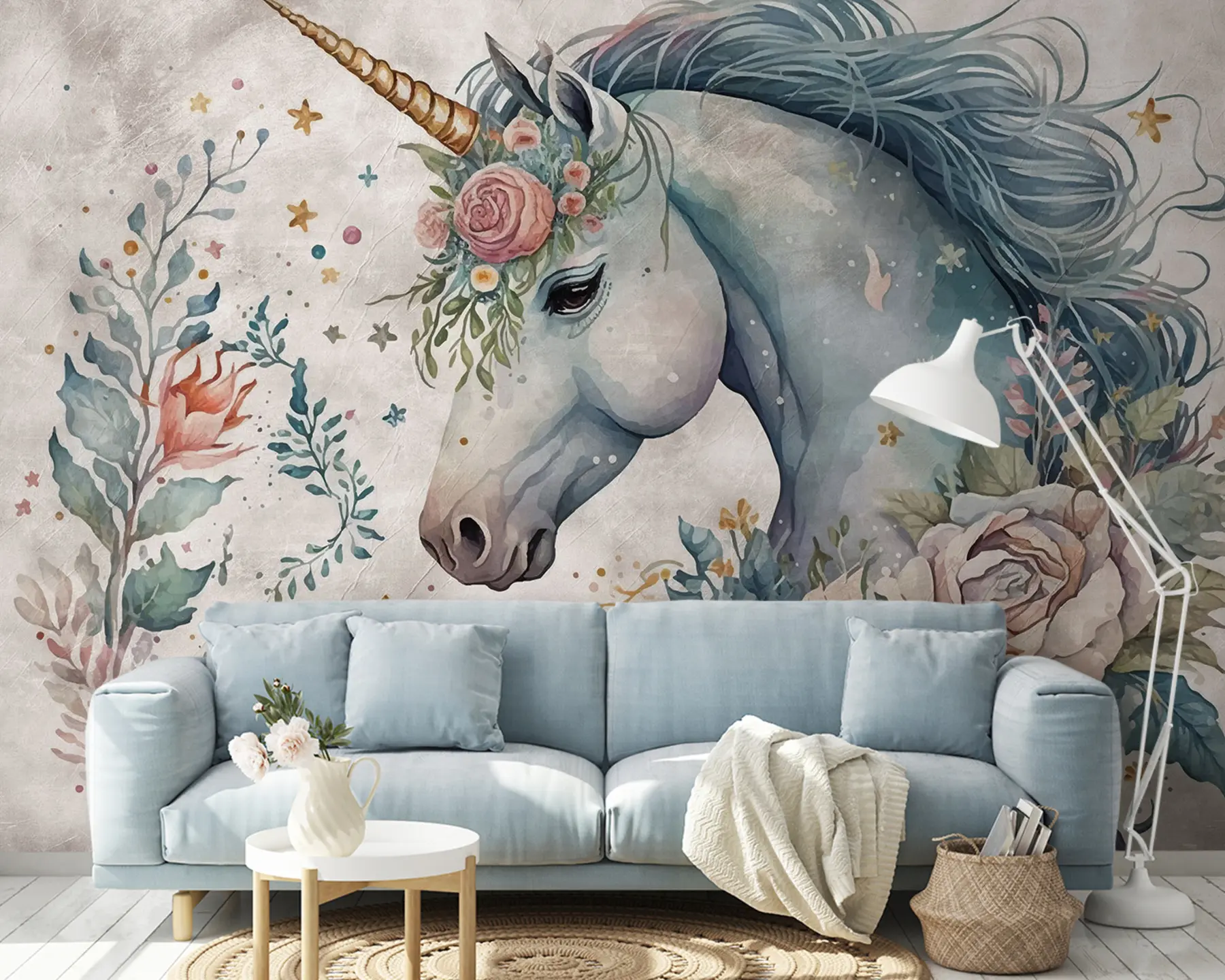 Papier peint Licorne en fleurs u95404