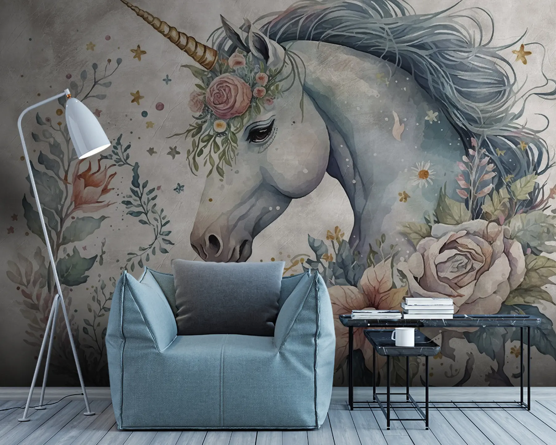 Papier peint Licorne en fleurs u95404
