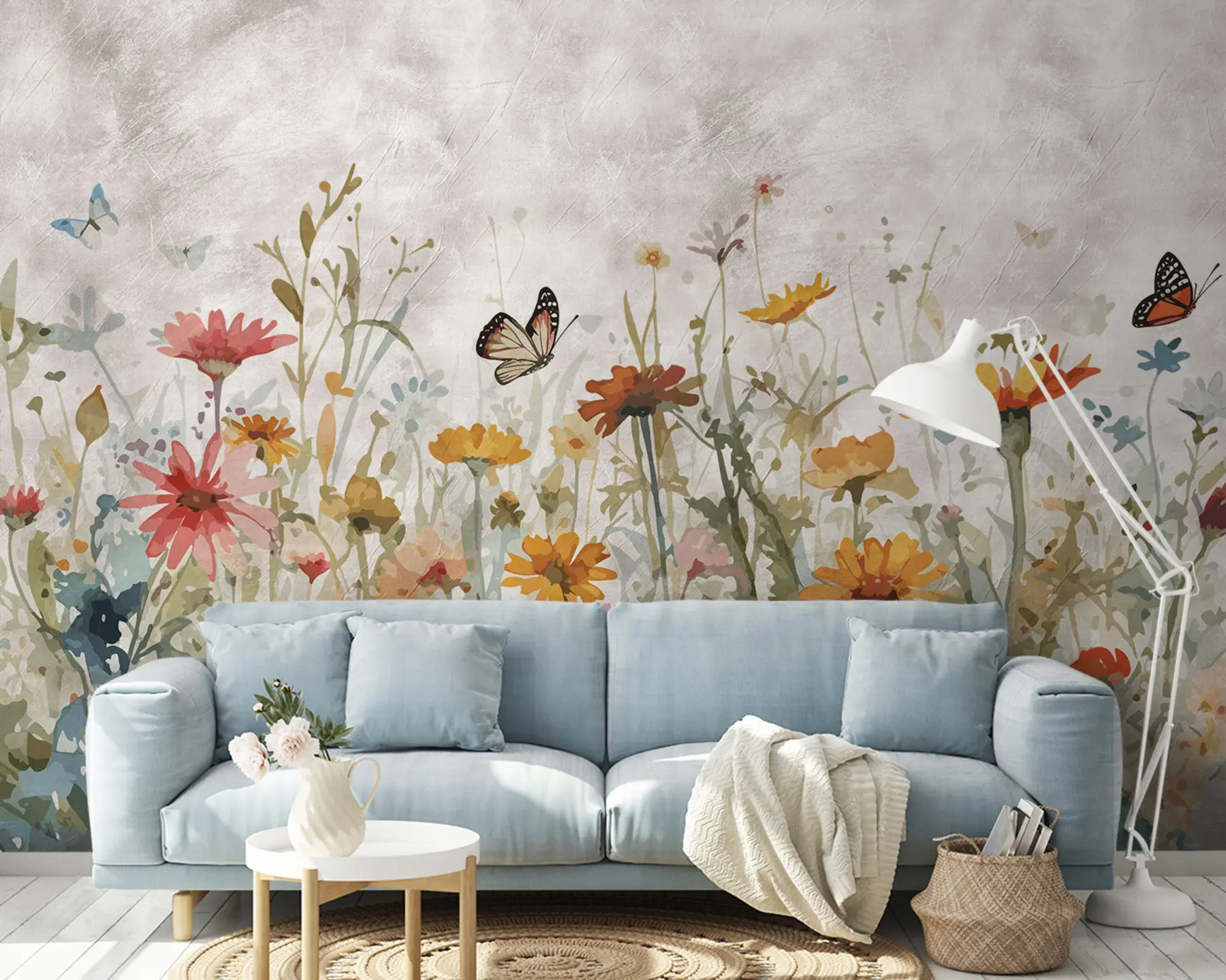 Papier peint Fleurs sauvages et papillons aquarelles u95406
