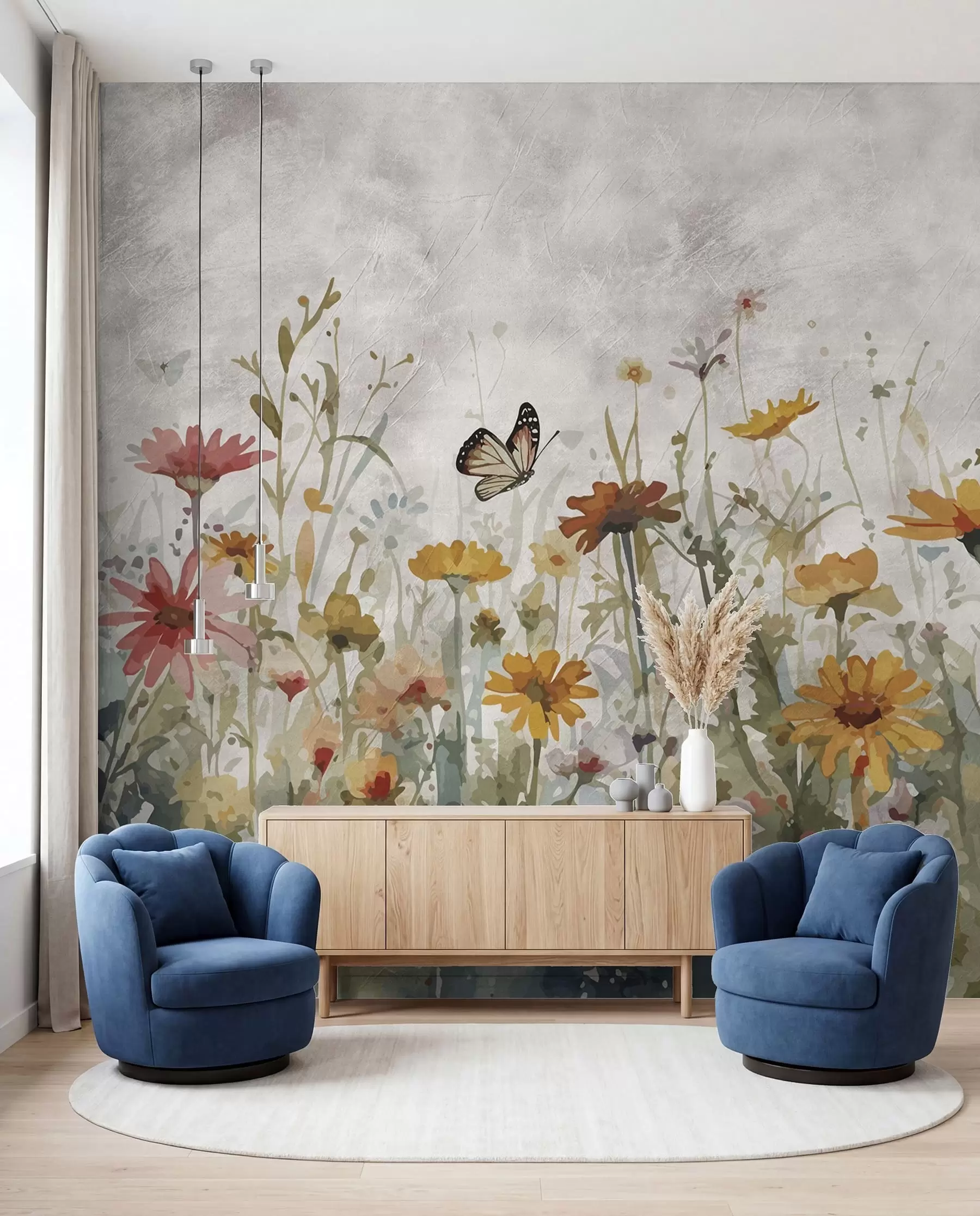Papier peint Papillons parmi les fleurs u95406