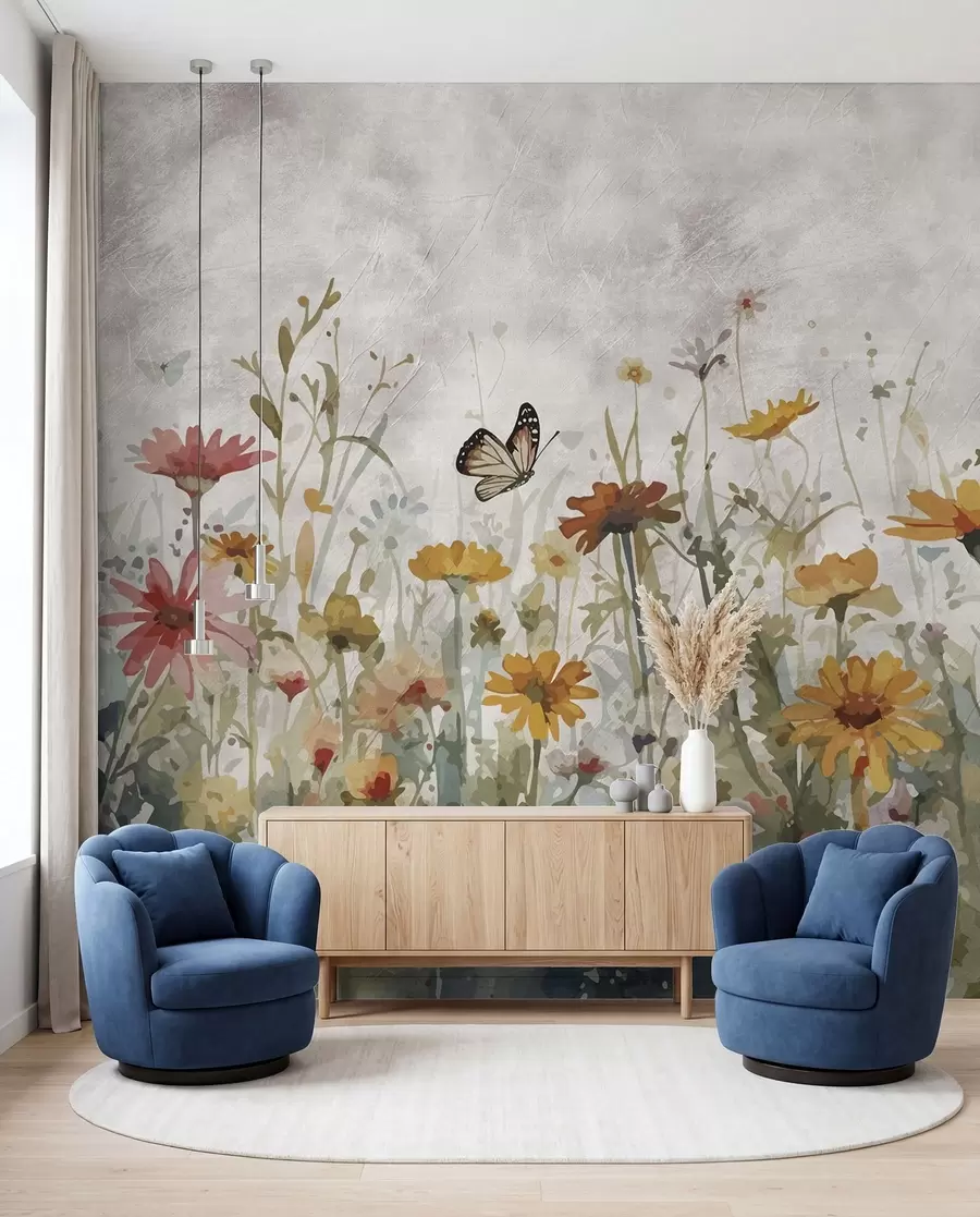 Papier peint Papillons parmi les fleurs u95406