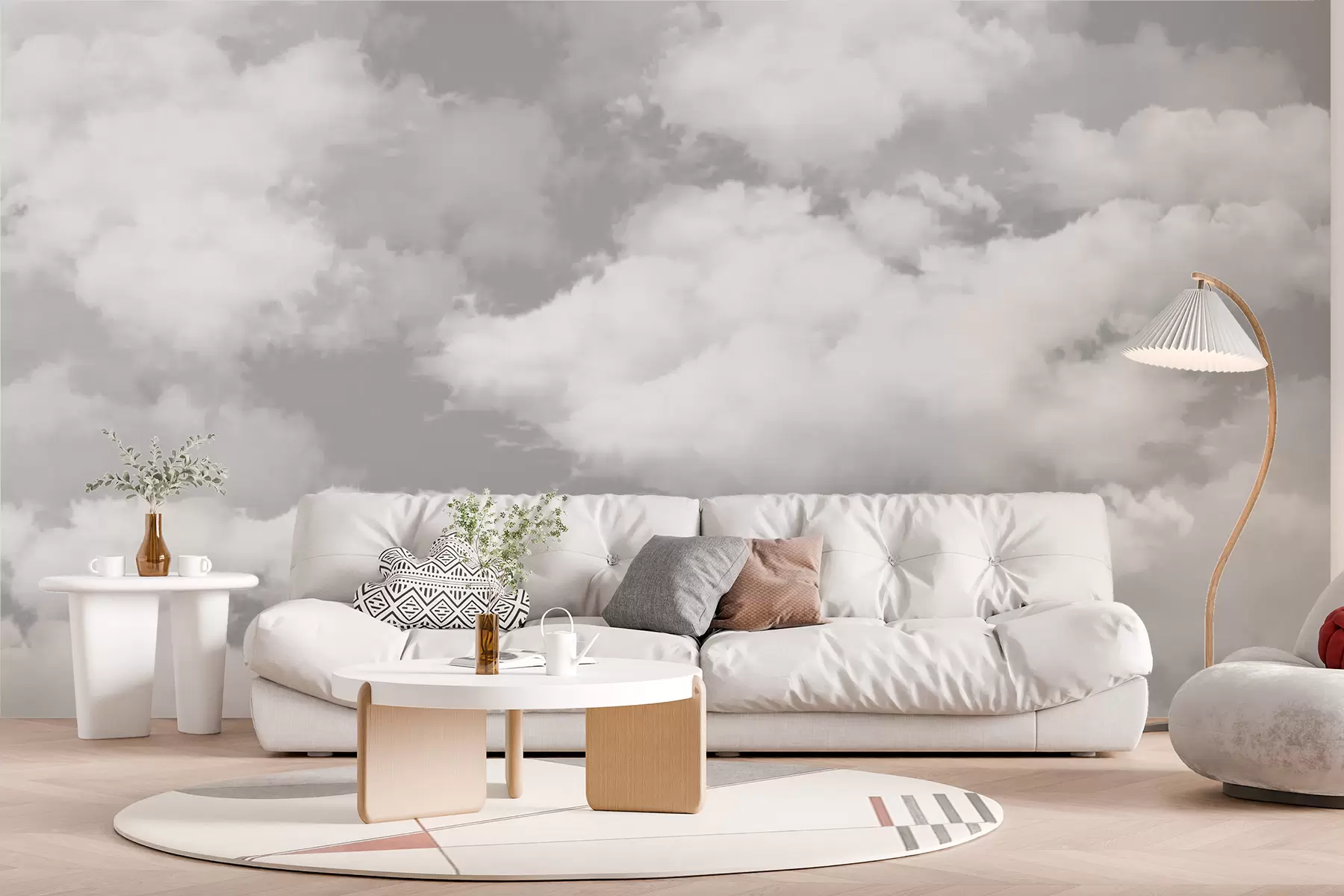 Papier peint Les nuages blancs sur un ciel gris sont une nouvelle tendance à l'intérieur u94178