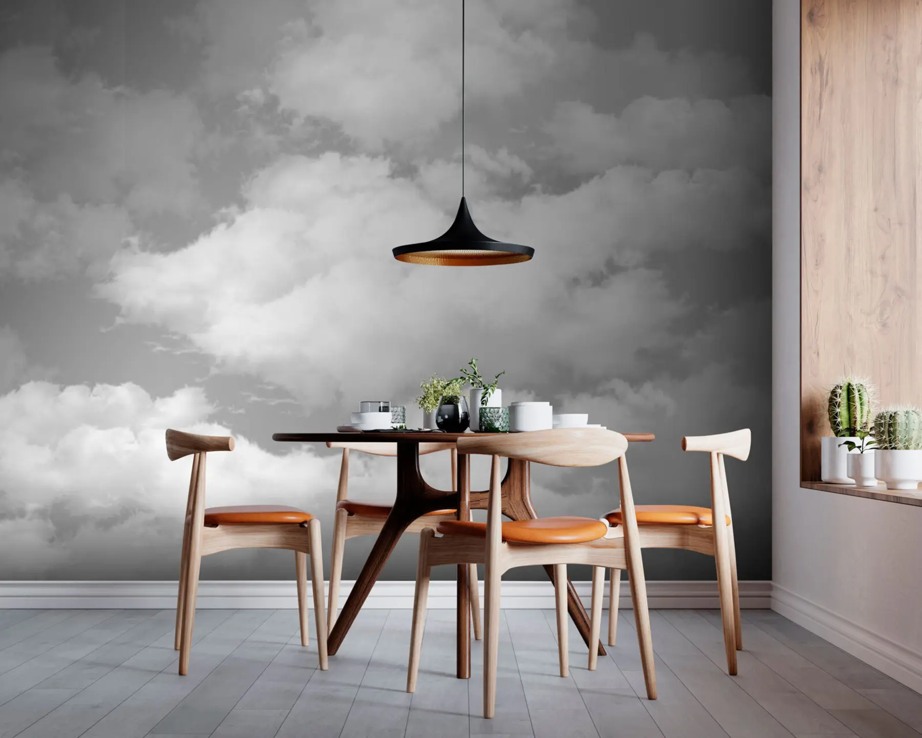 Papier peint Les nuages blancs sur un ciel gris sont une nouvelle tendance à l'intérieur u94178