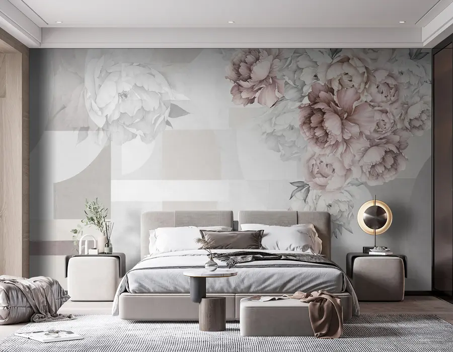 Papier peint Pivoines aquarelles de couleur rose avec fond géométrique u95855 buy France - Uwalls.fr Papier peint Pivoines aquarelles de couleur rose avec fond géométrique u95855