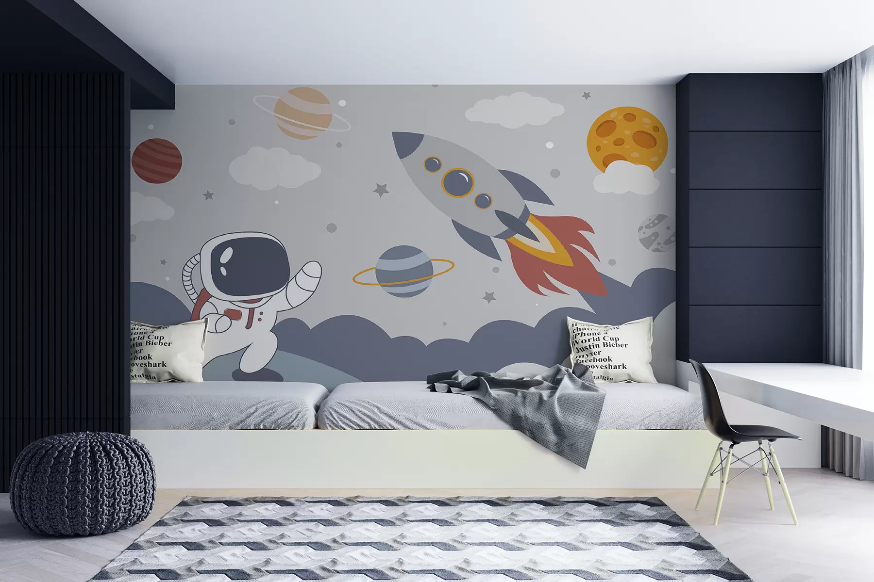 Papier peint Astronaute, fusée et planètes u95706