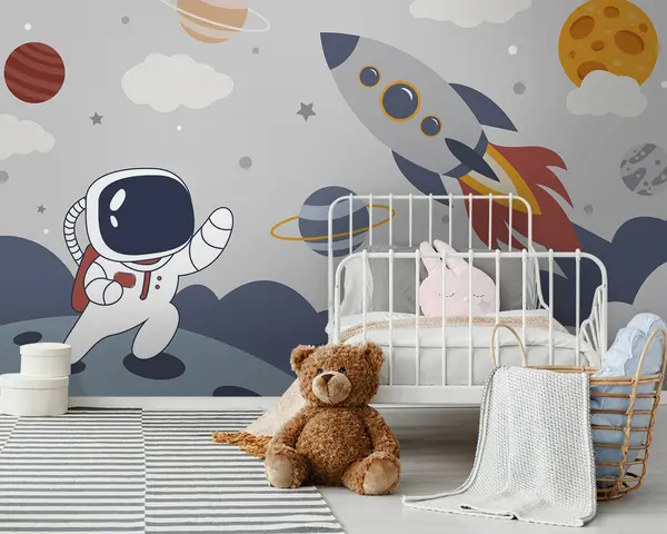 Papier Peint Mural 3D Impression Astronaute NA4404, Pour Mur Ou Plafond. Neuf, Déco Originale Pour Chambre D'enfant Ou Salon. AJ WALL Fay.