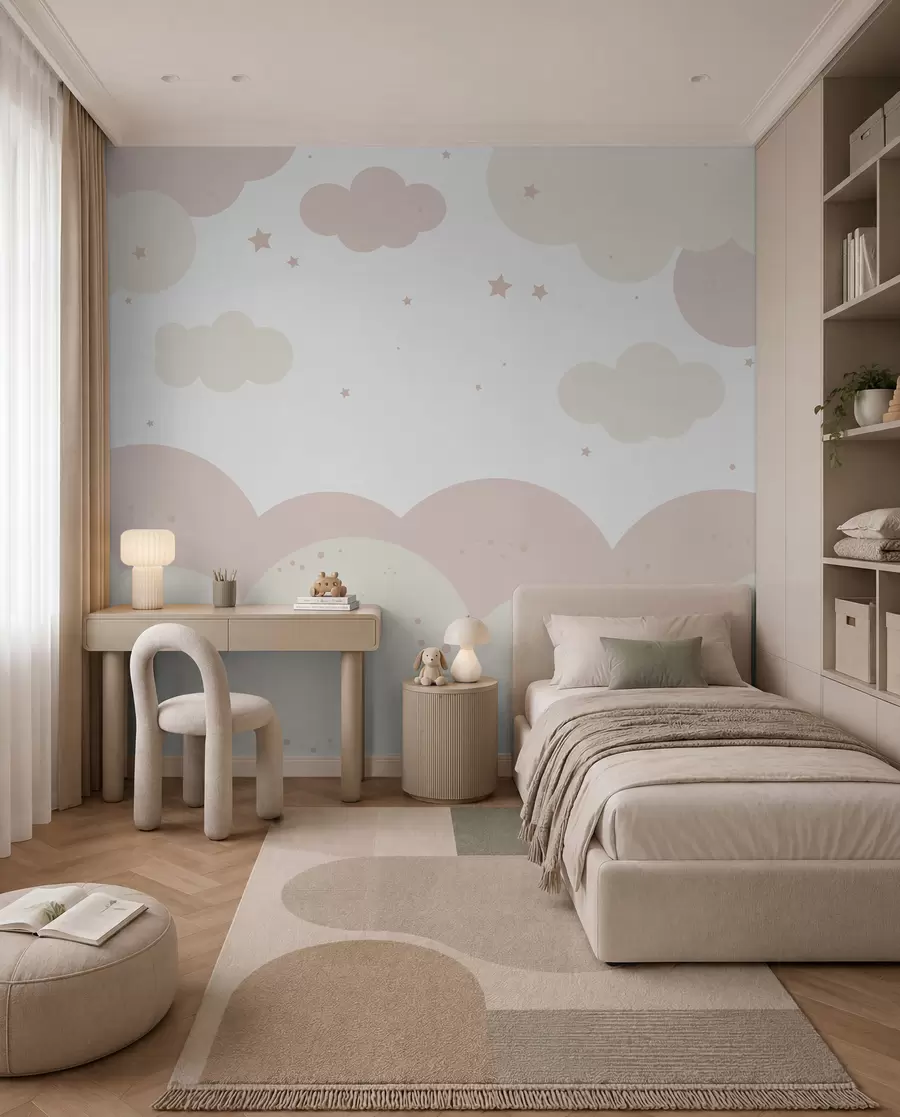 Papier peint Nuages ​​et étoiles aux couleurs pastel u95398