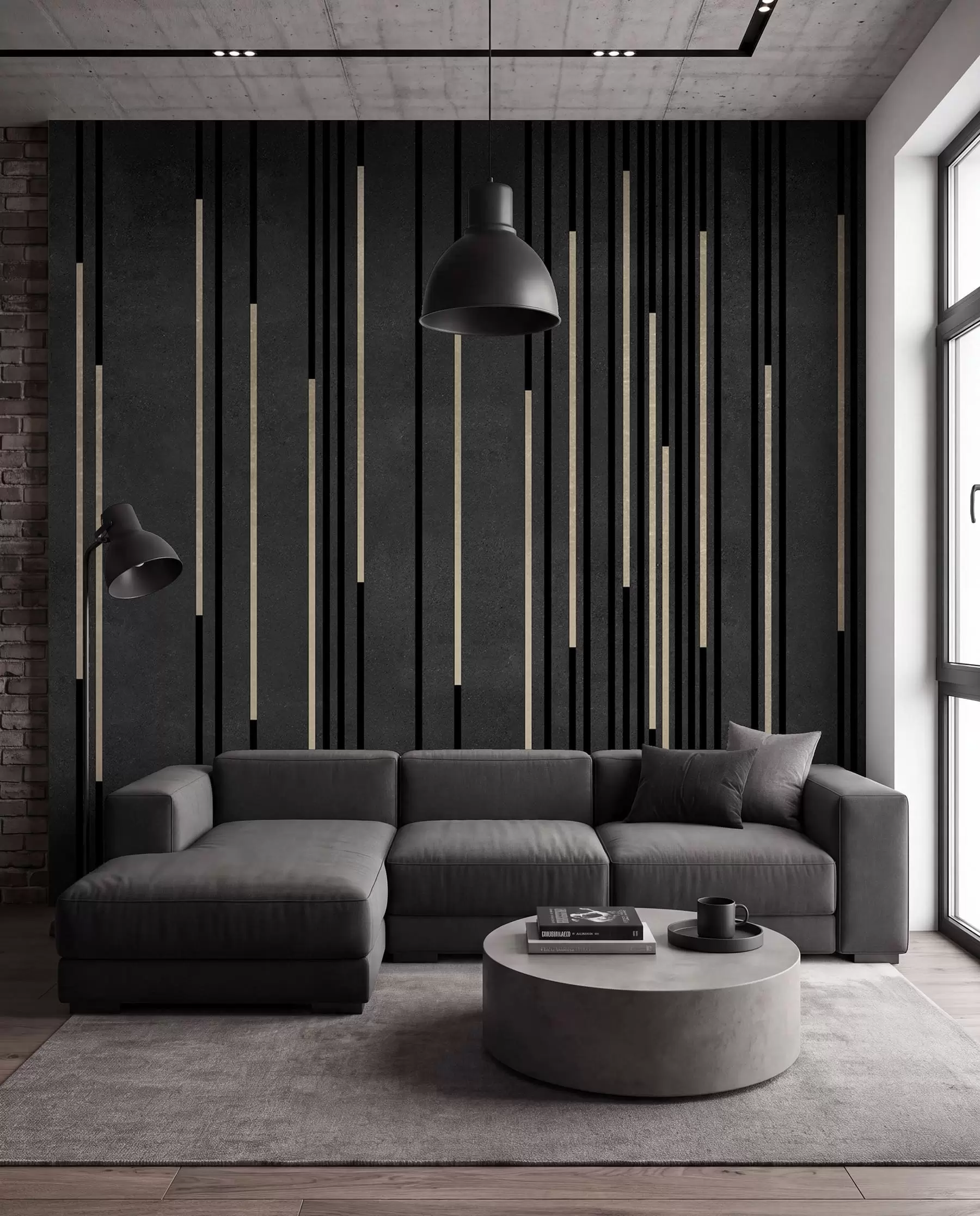 Papier peint Lignes laiton sur noir u95905