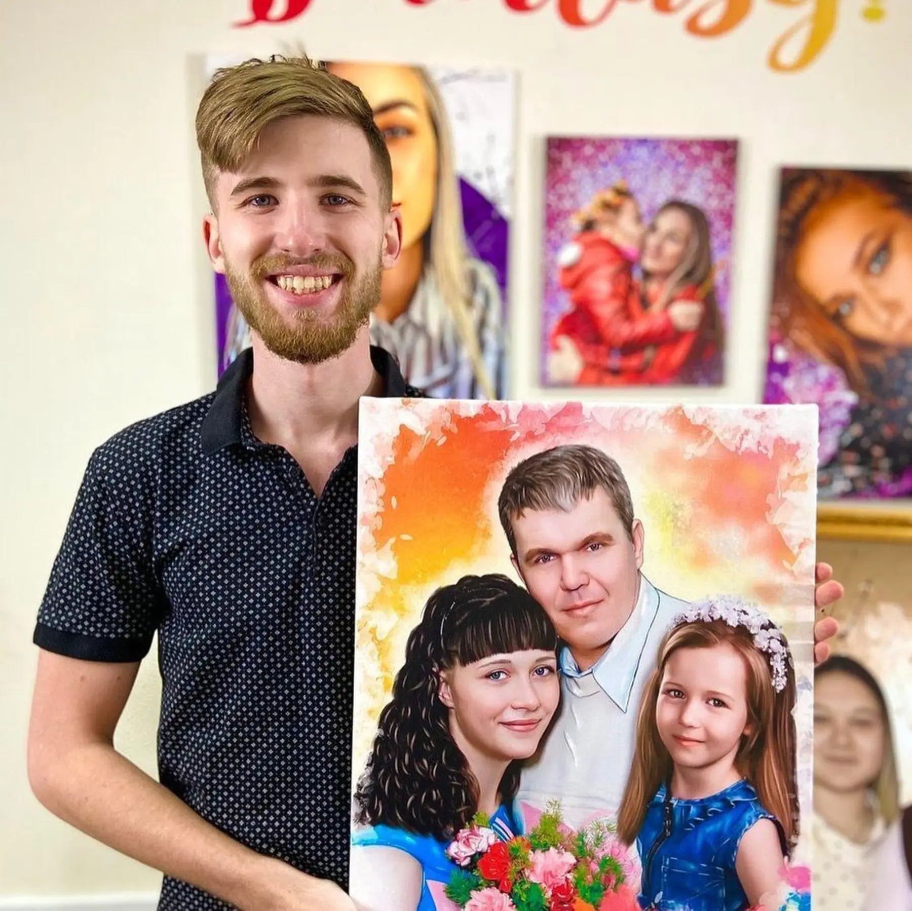 Tableau Portrait à l'aquarelle pour un cadeau de mariage s34646