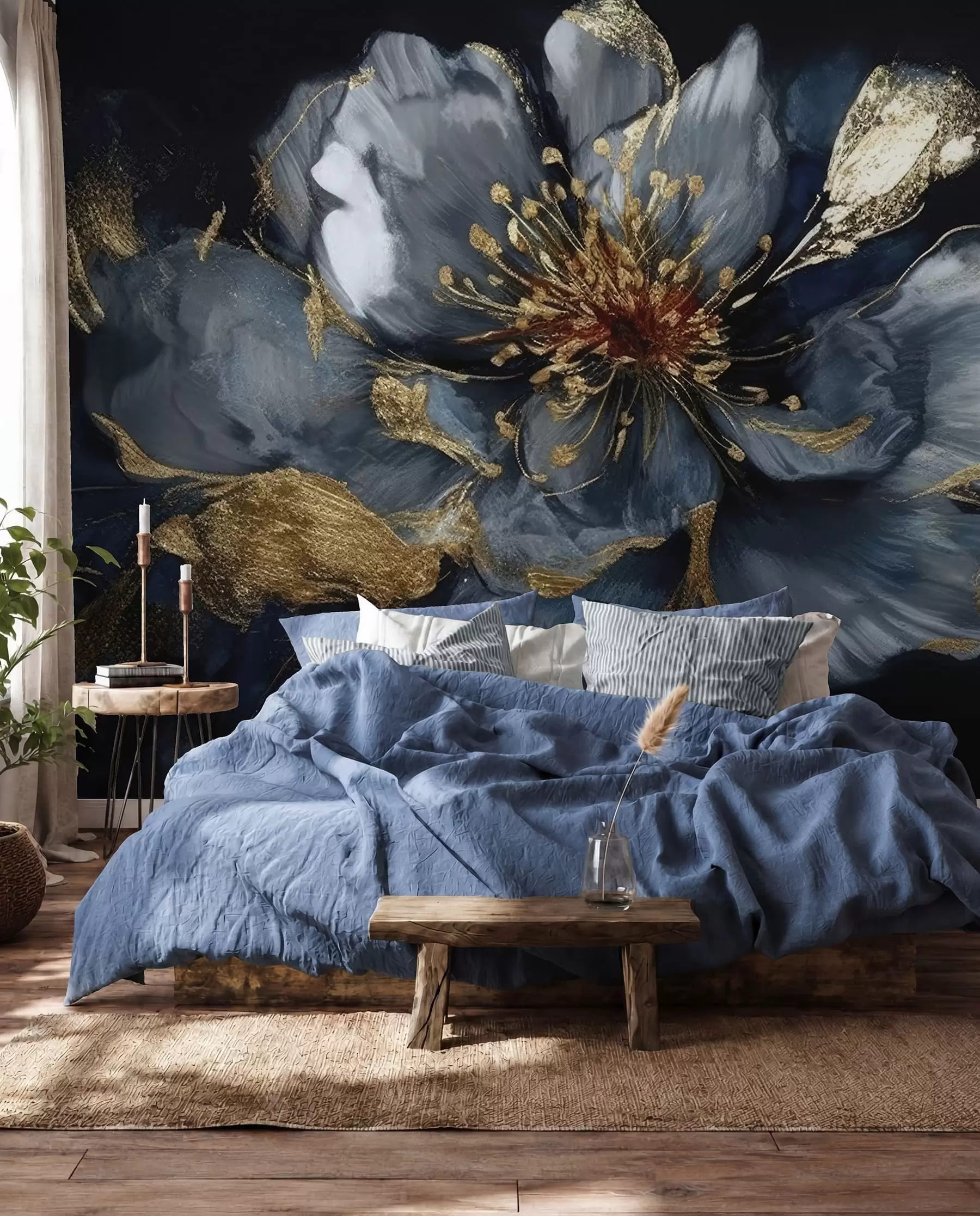 Papier peint Grande fleur bleue avec nervures u95657