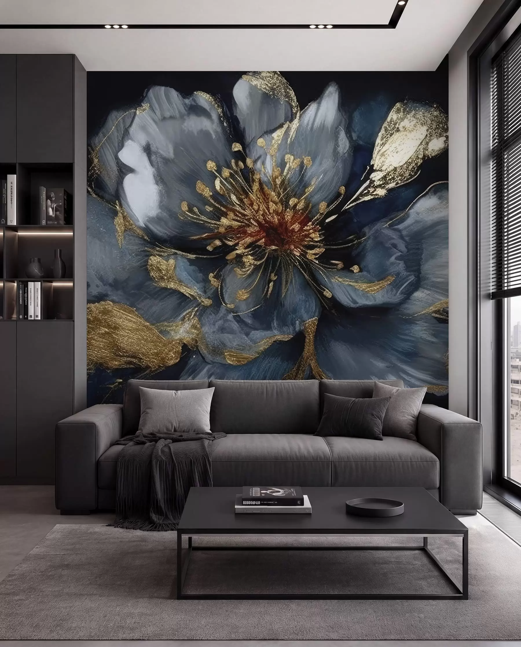 Papier peint Grande fleur bleue avec nervures u95657