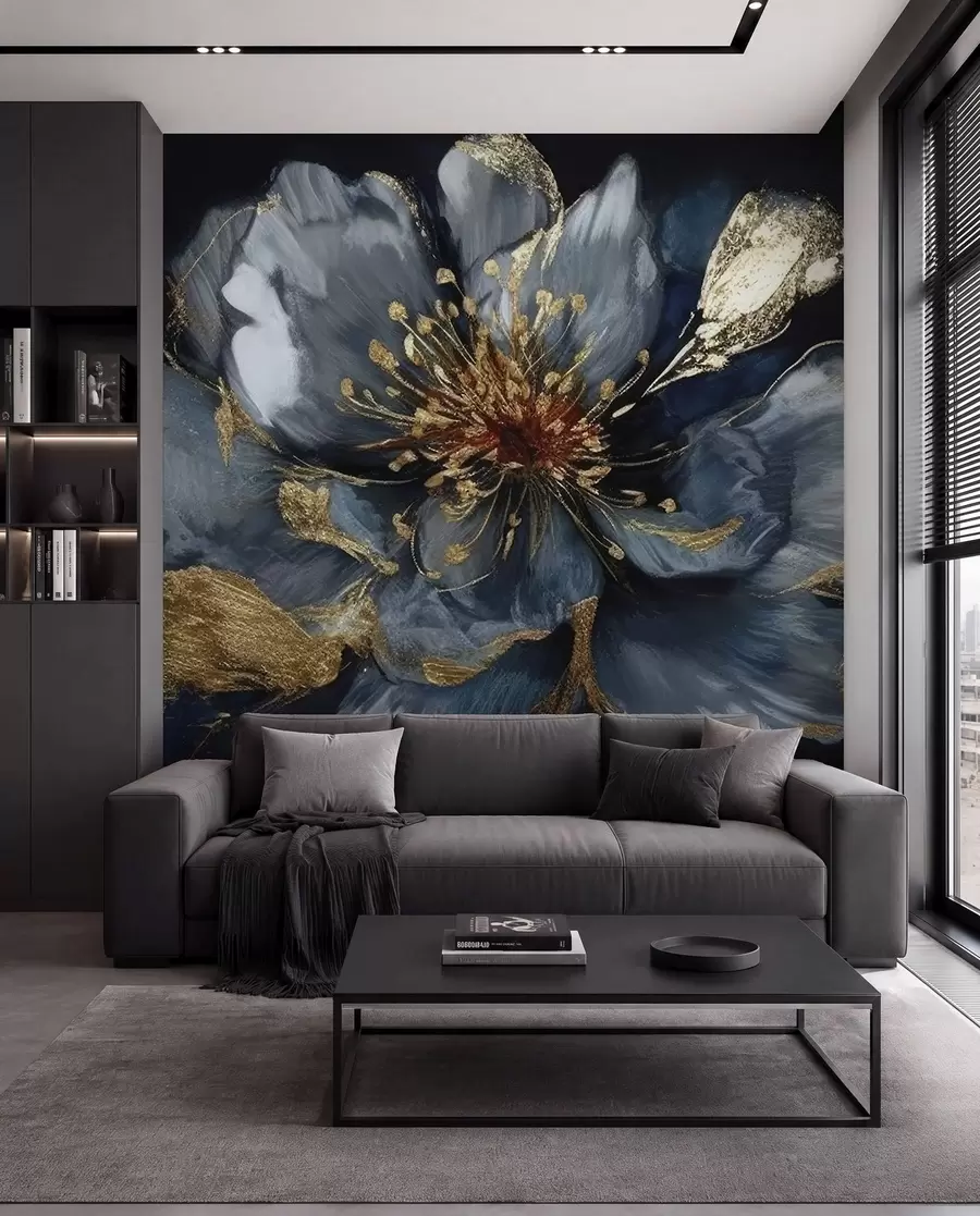 Papier peint Grande fleur bleue avec nervures u95657