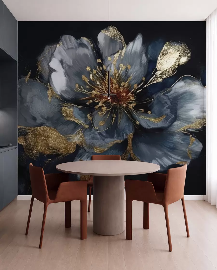 Papier peint Grande fleur bleue avec nervures u95657