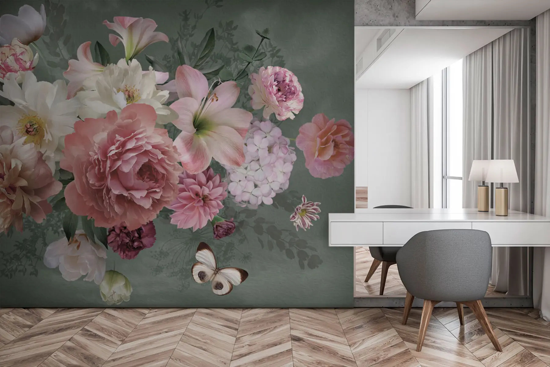 Papier peint Un jardin fleuri de fleurs avec un papillon u95818