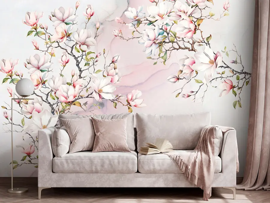 Papier peint Magnolias en fleurs sur fond de marbre u96114