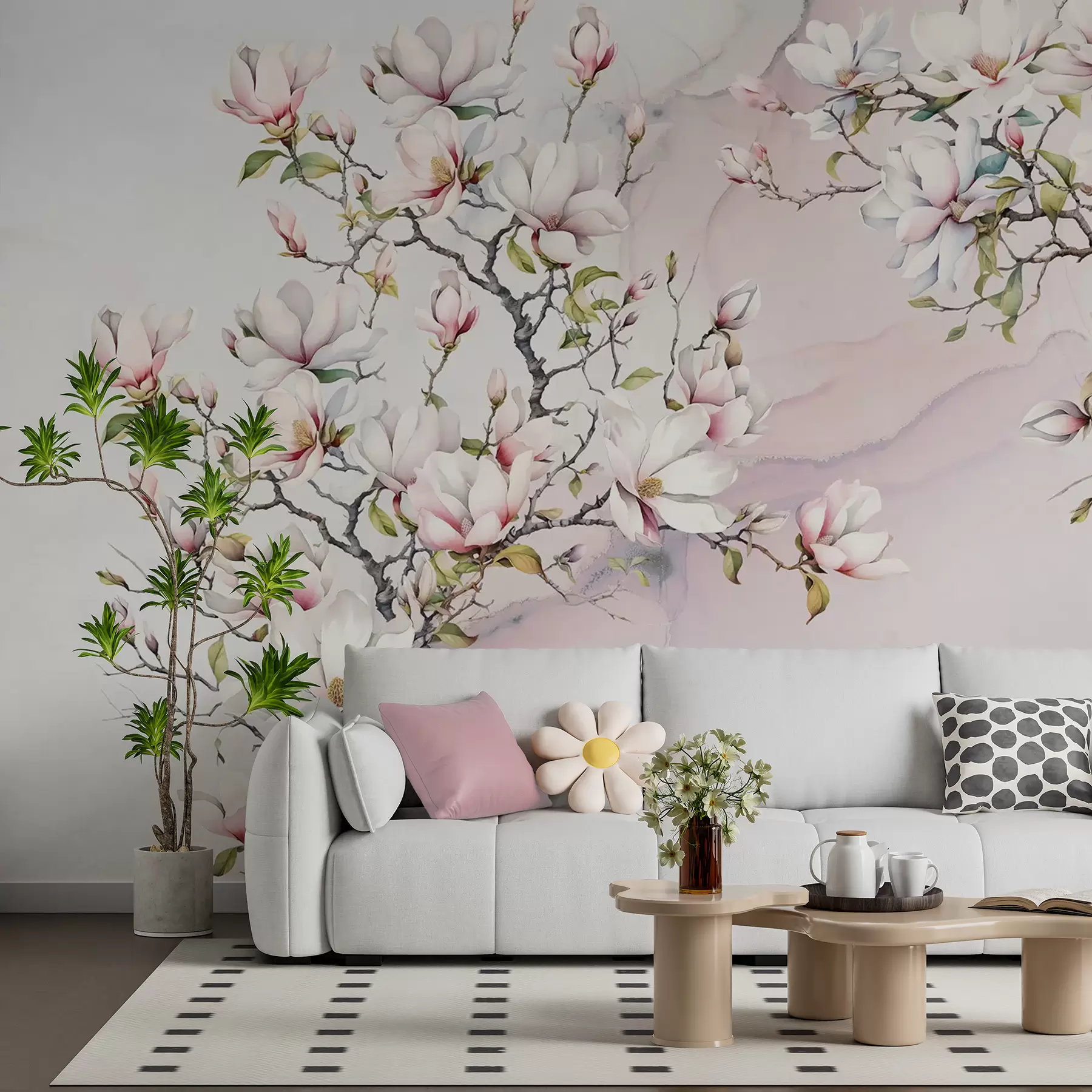 Tableau Magnolias en fleurs sur fond de marbre u96114
