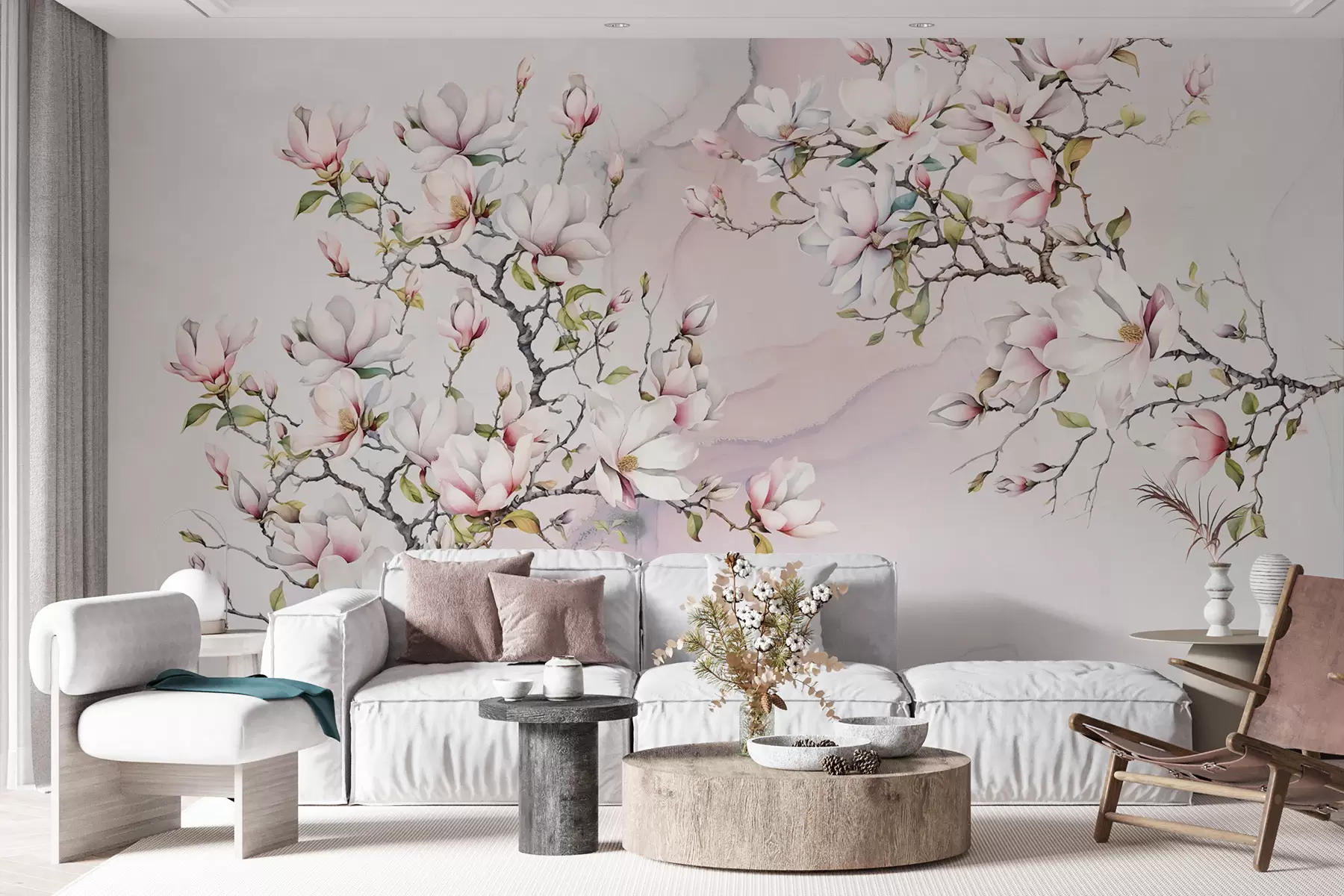 Papier peint Magnolias en fleurs sur fond de marbre u96114