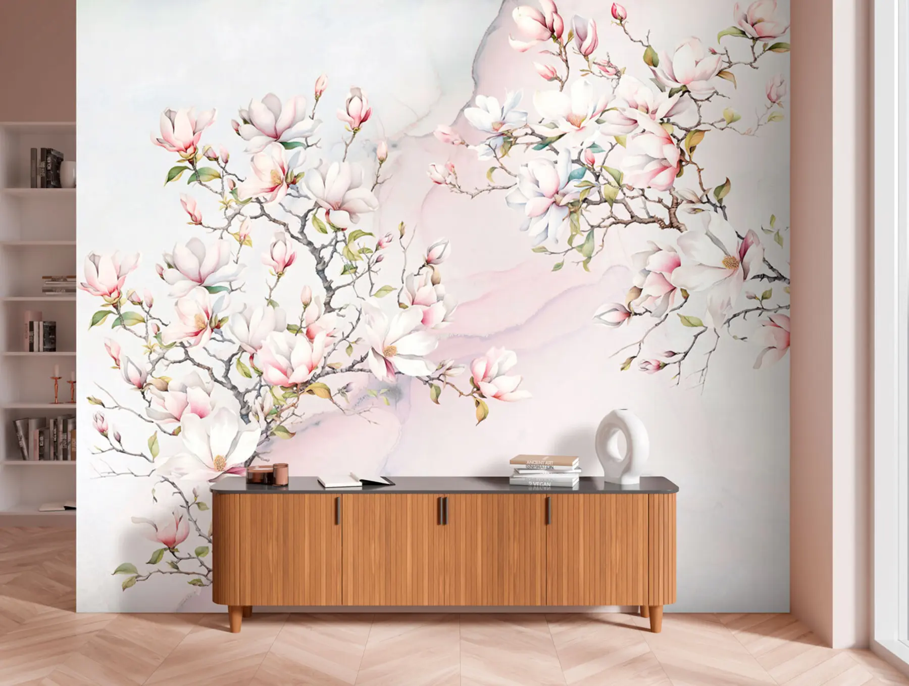 Papier peint Magnolias en fleurs sur fond de marbre u96114