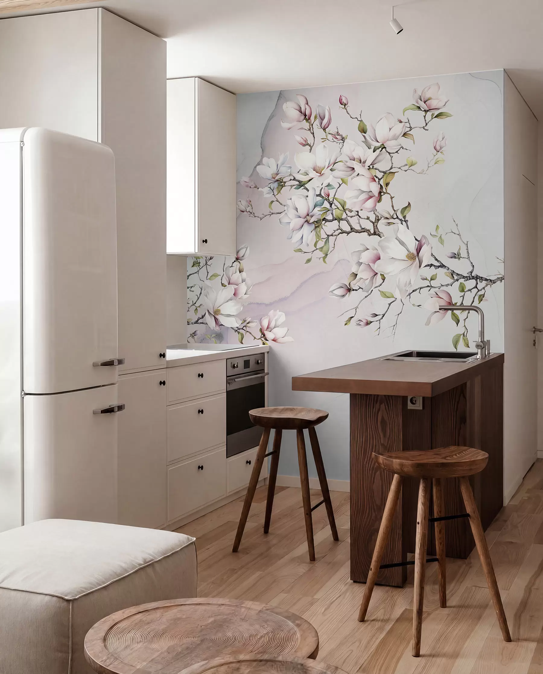 Papier peint Magnolias en fleurs sur fond de marbre u96114