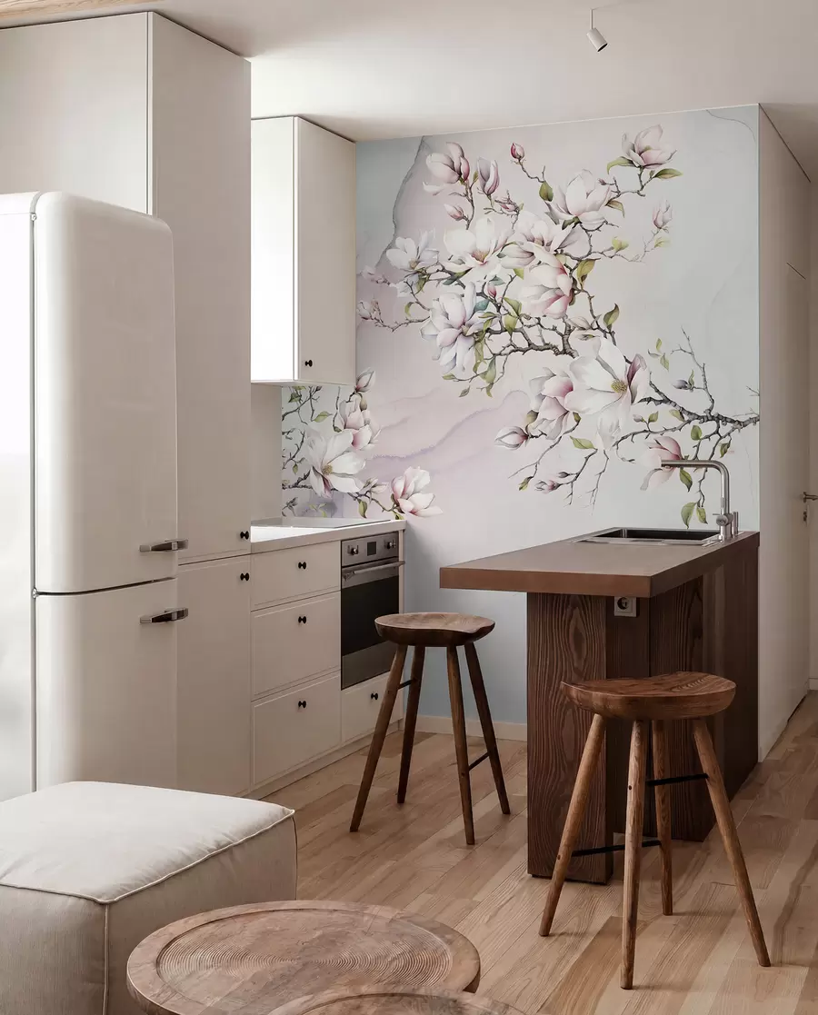 Papier peint Magnolias en fleurs sur fond de marbre u96114