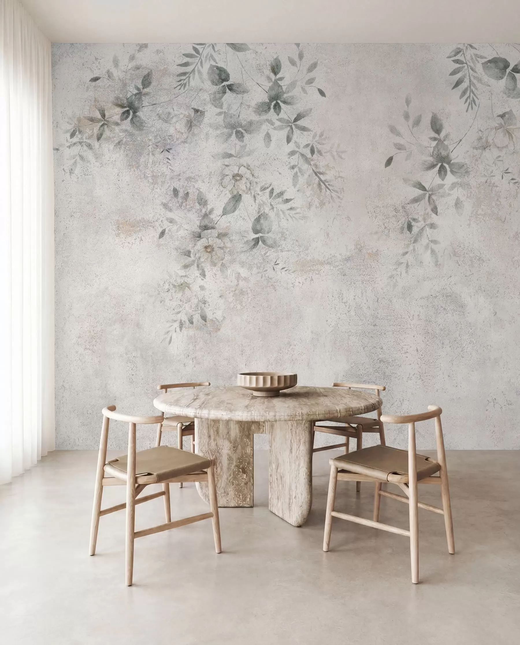 Papier peint Fleurs avec des branches sur le minimalisme de fond béton grunge u96140