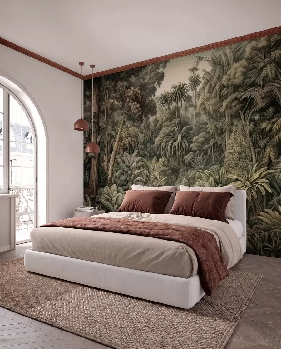 Papier peint Belle jungle verte abstraite avec des feuilles tropicales u96093