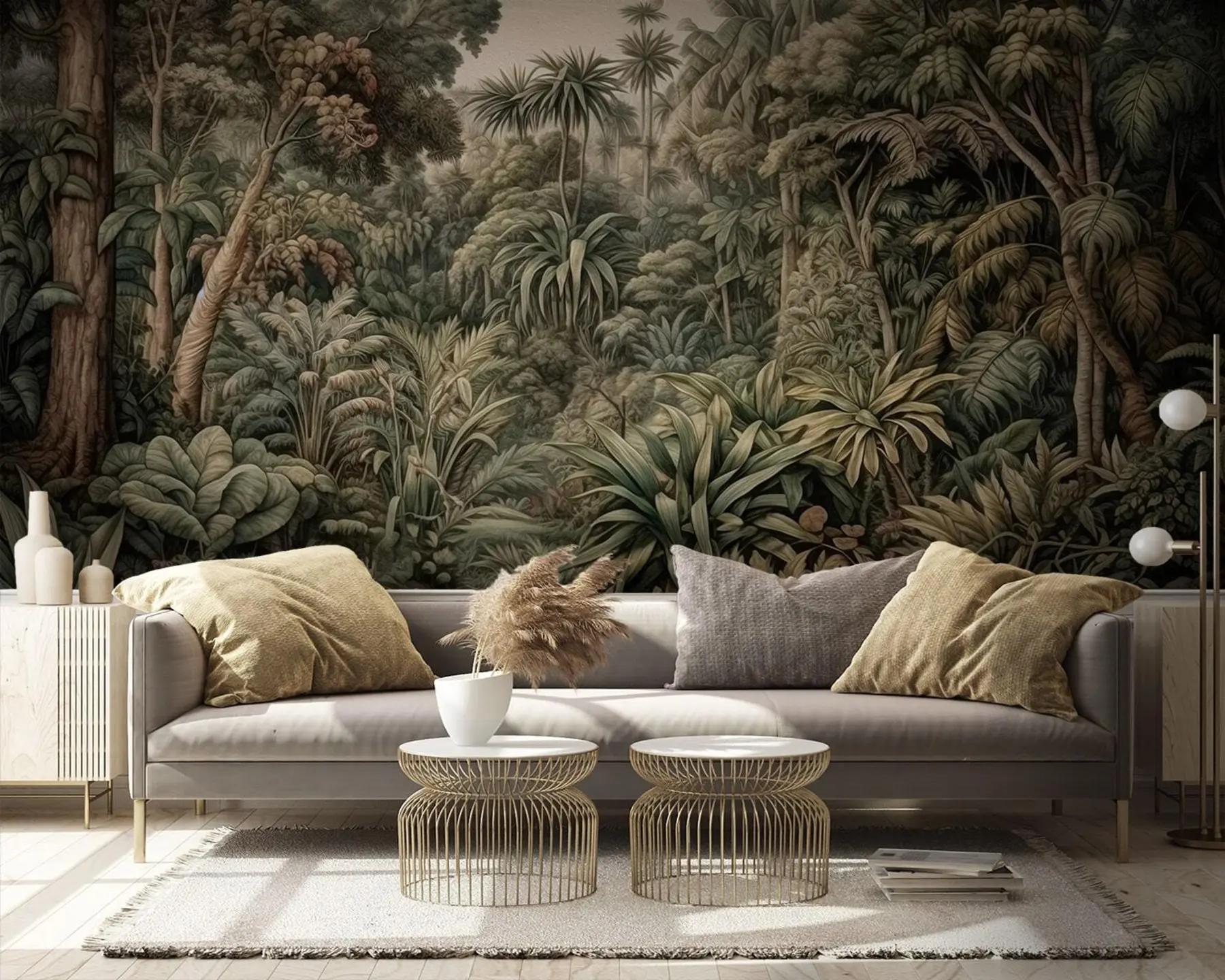 Papier peint Belle jungle verte abstraite avec des feuilles tropicales u96093