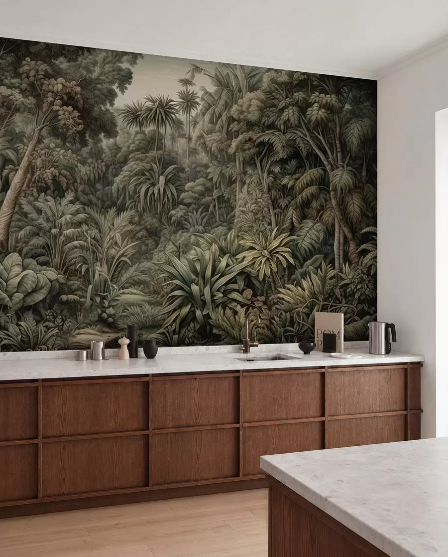 Papier peint Belle jungle verte abstraite avec des feuilles tropicales u96093