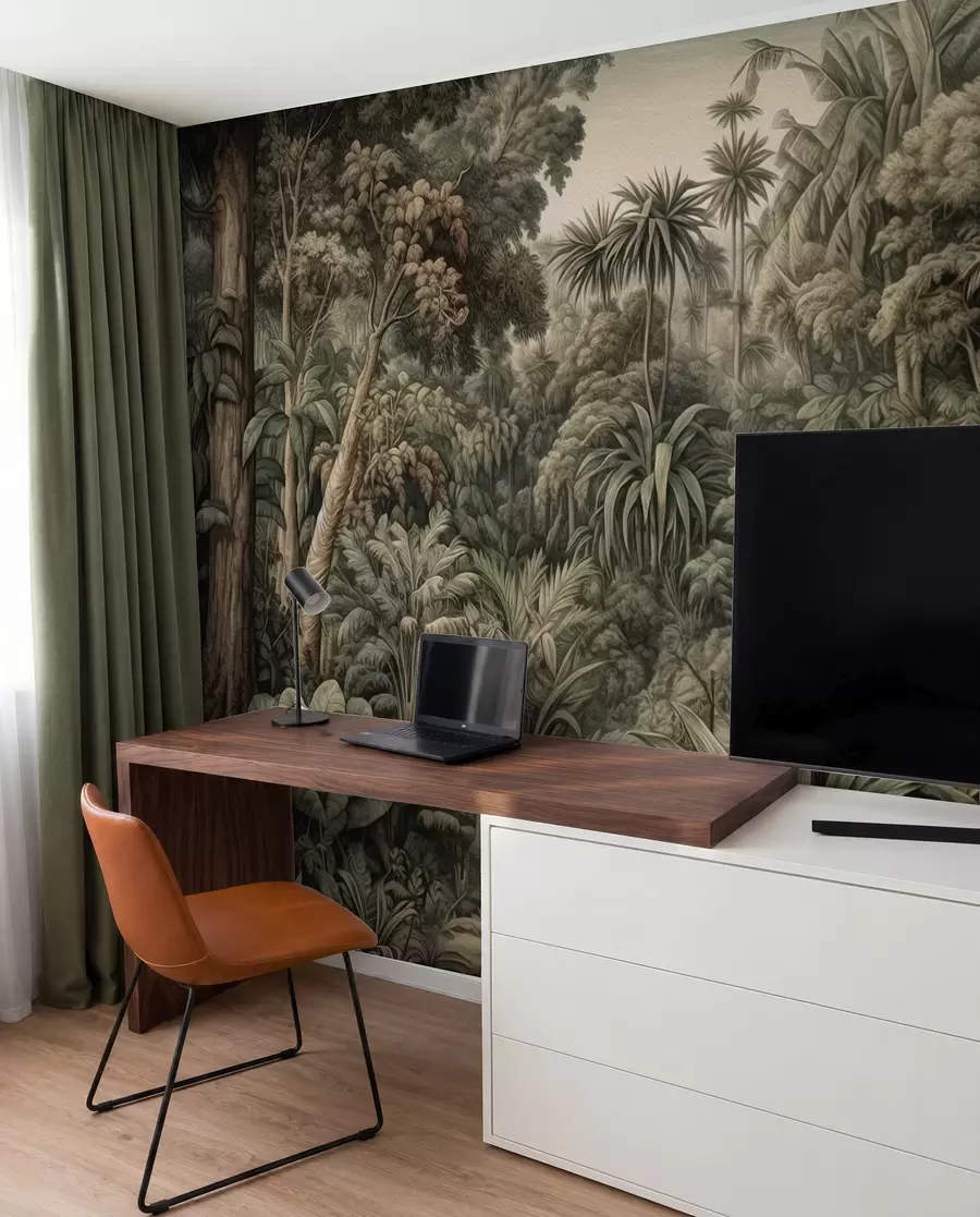 Papier peint Belle jungle verte abstraite avec des feuilles tropicales u96093