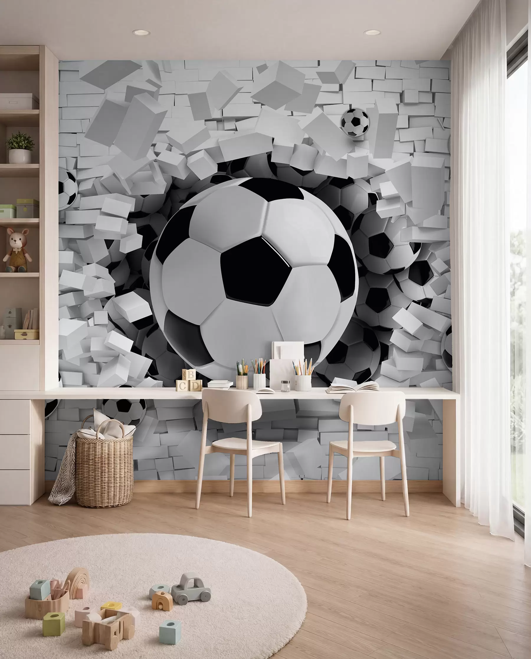 Papier peint Le ballon traverse le mur u96315