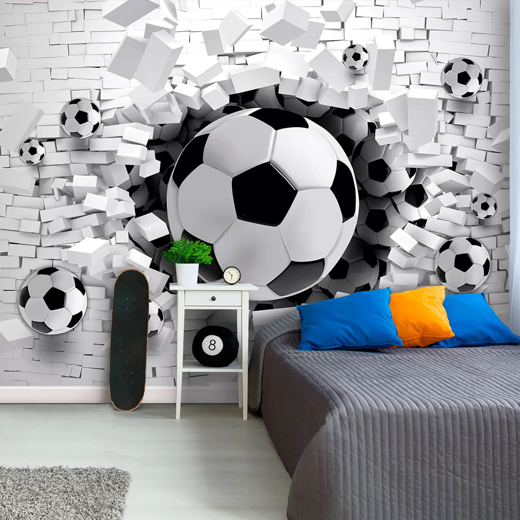 Papier peint Ballons de football traversant le mur u96315
