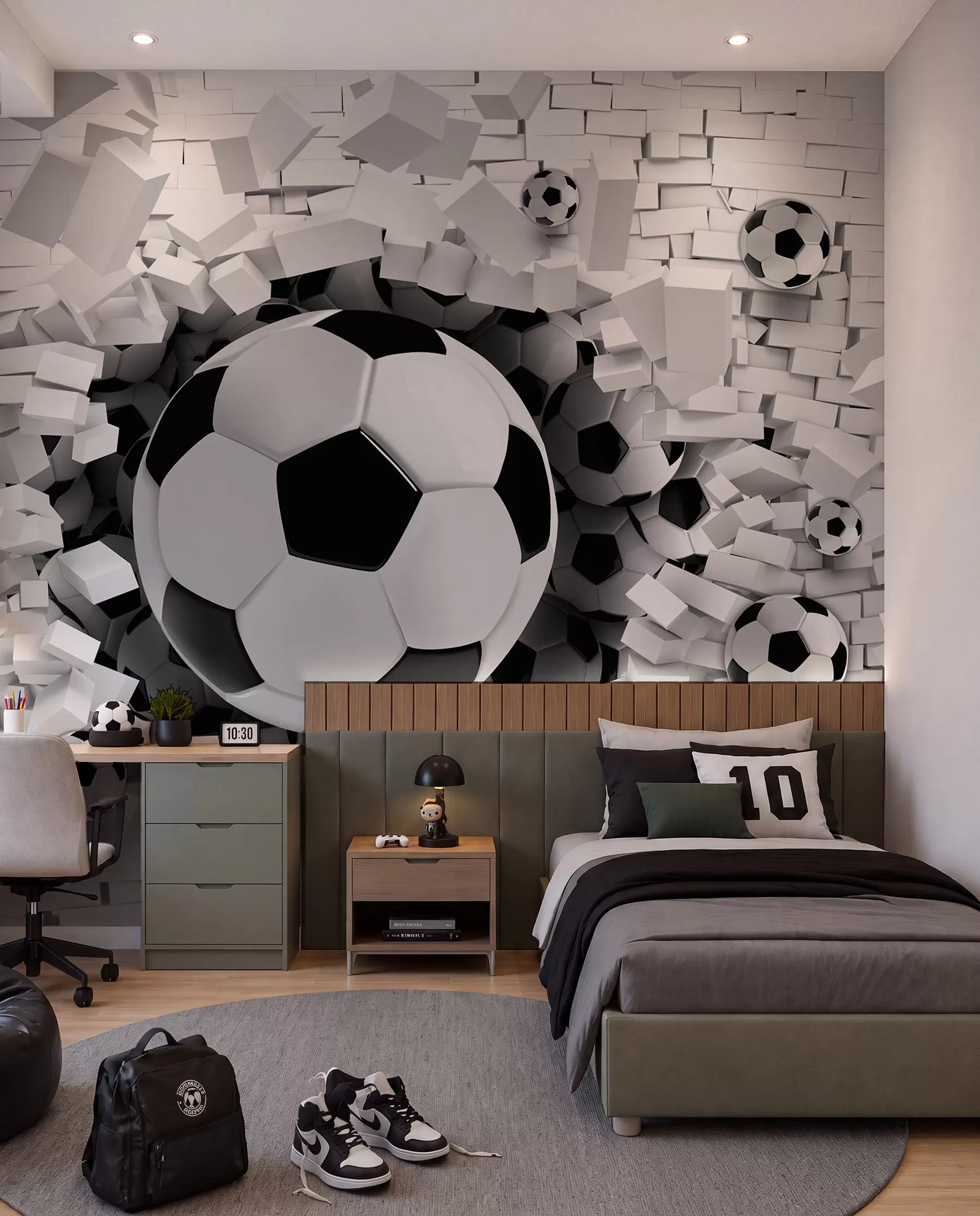 Papier peint Le ballon traverse le mur u96315