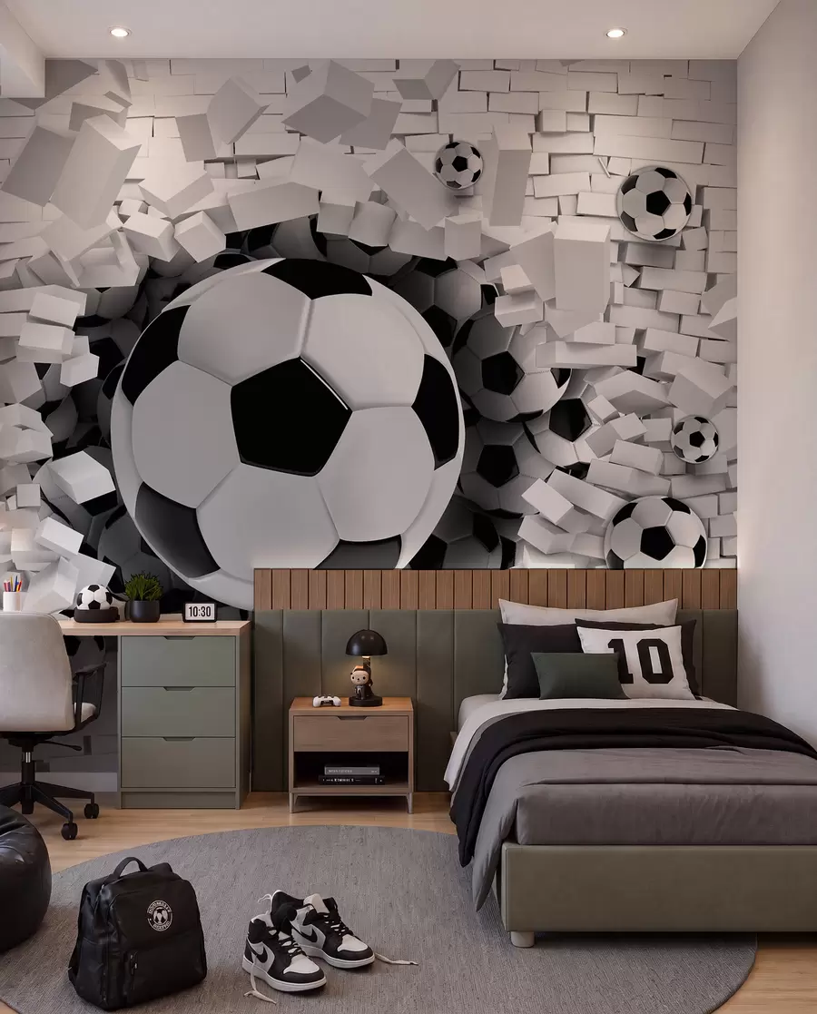 Papier peint Le ballon traverse le mur u96315