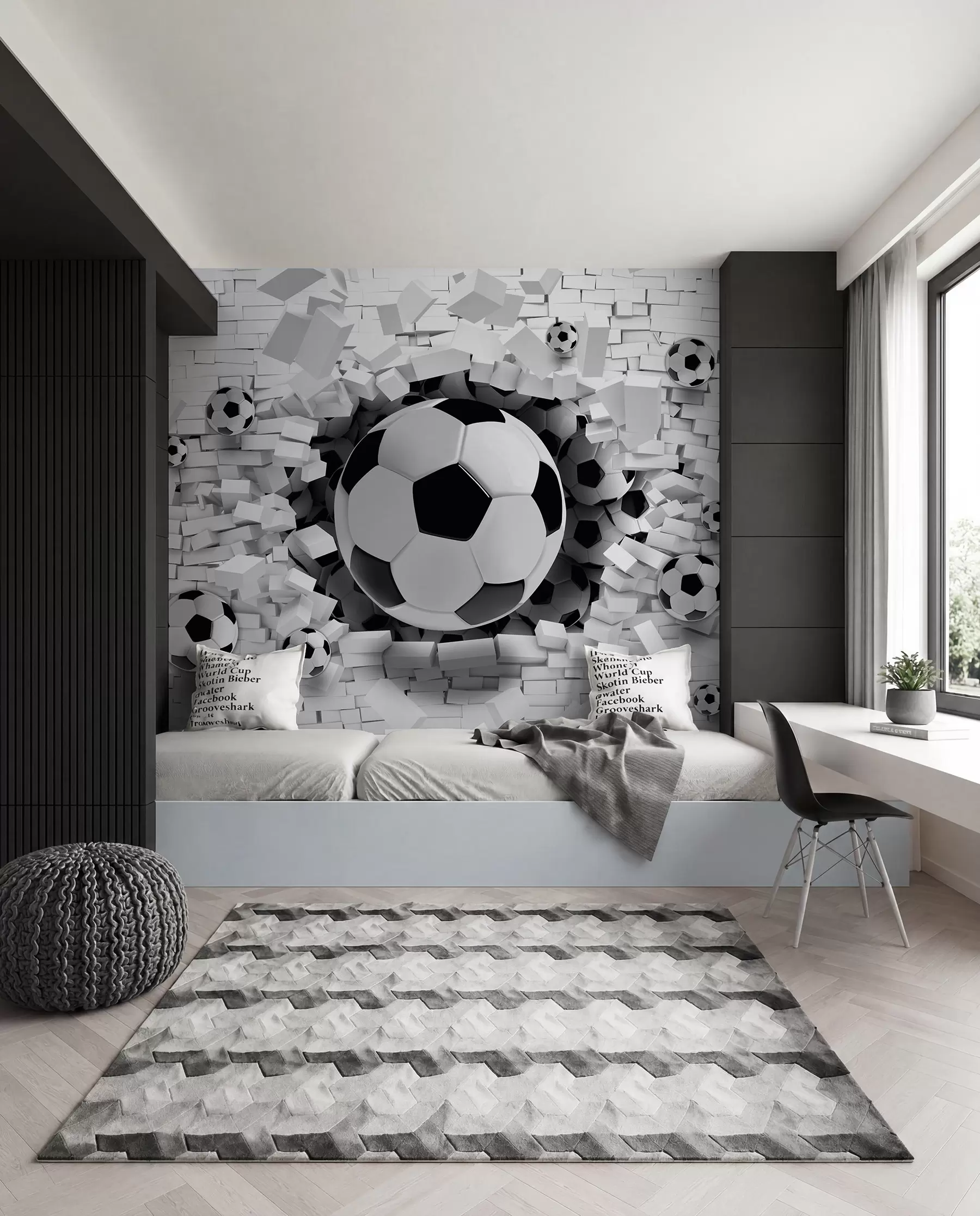 Papier peint Le ballon traverse le mur u96315