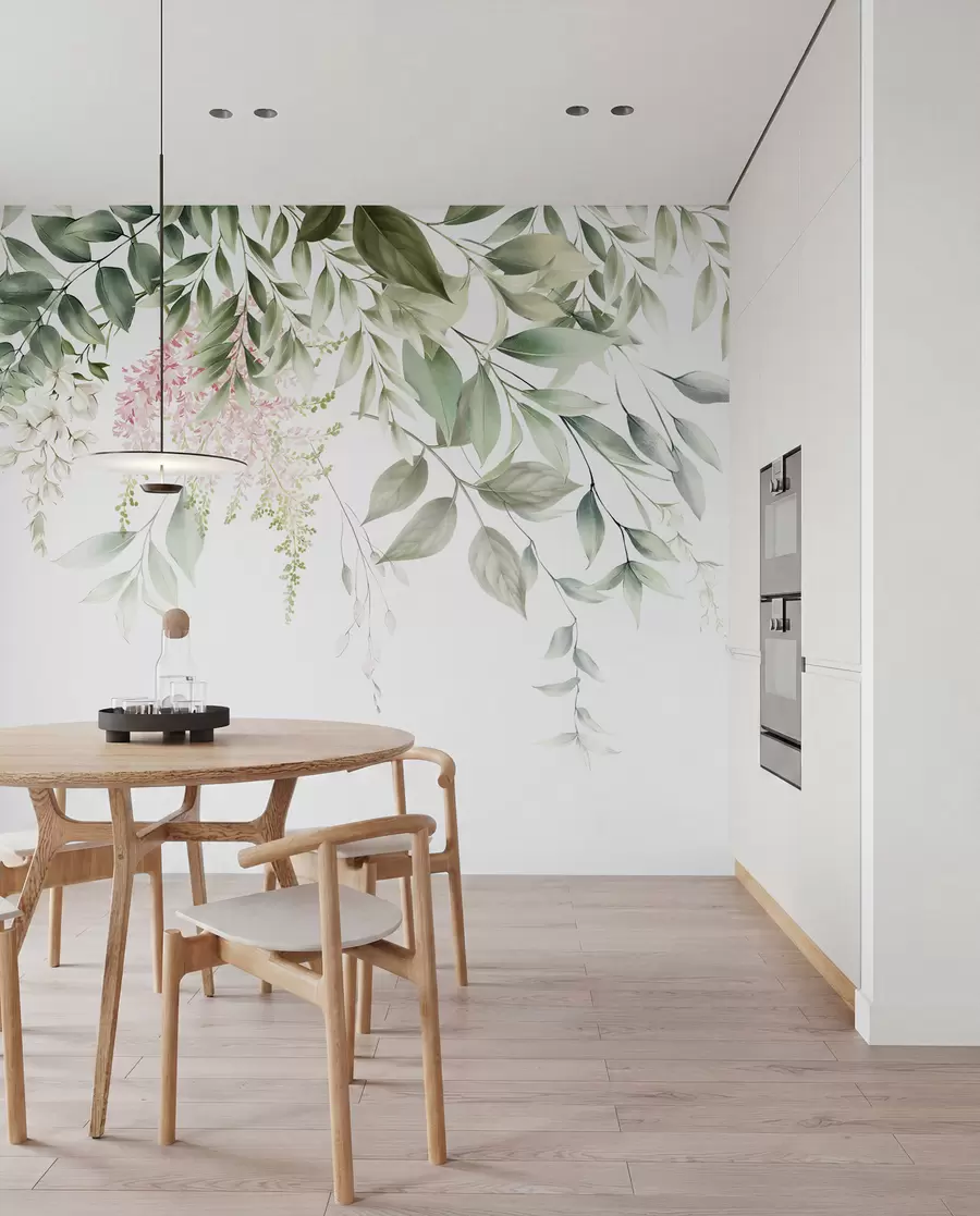 Papier peint Feuillage à fleurs roses u95923