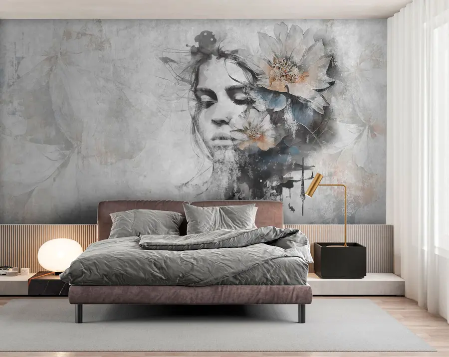 Papier peint Silhouette du visage d'une fille sur un mur de béton u96118