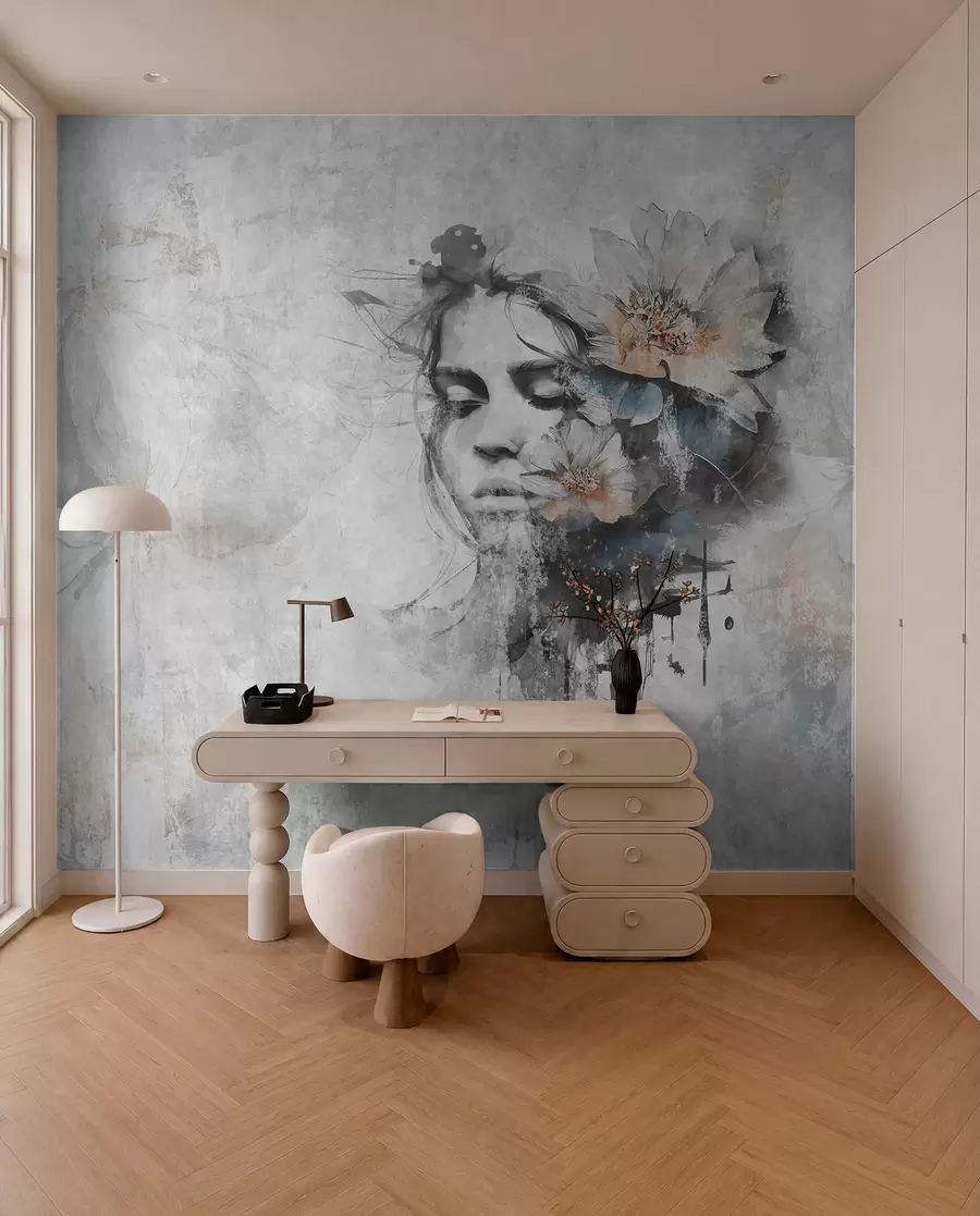 Papier peint Silhouette du visage d'une fille sur un mur de béton u96118