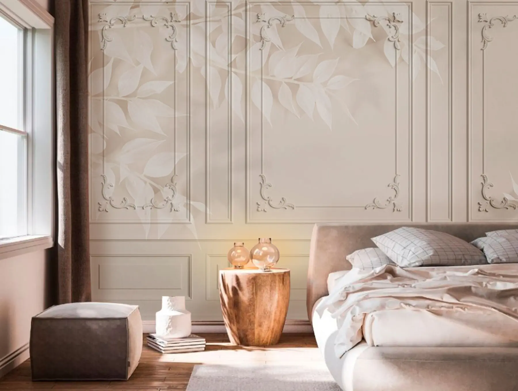 Papier peint Panneaux de boiserie anglaise classique avec feuilles u96165