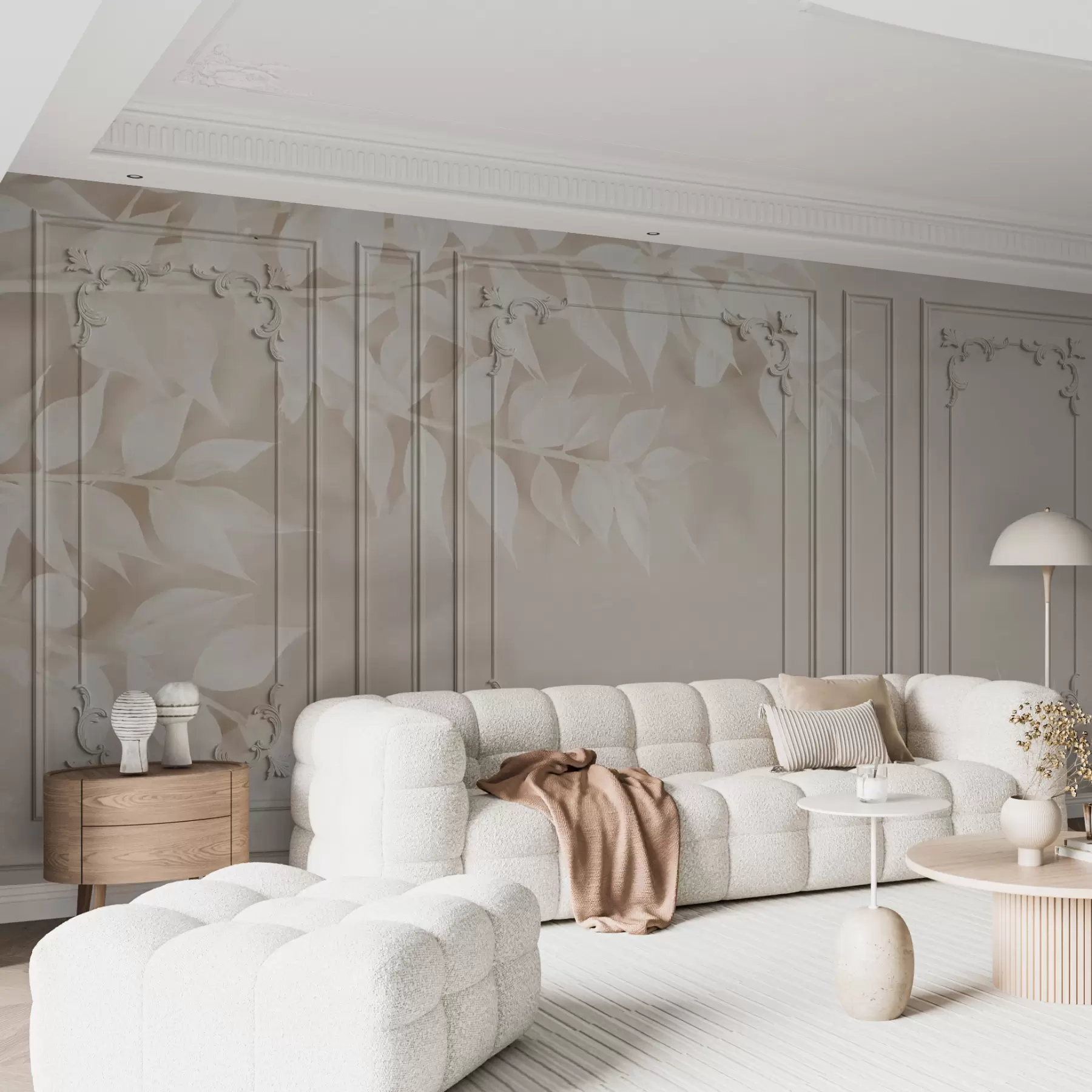 Papier peint Panneaux de boiserie anglaise classique avec feuilles u96165