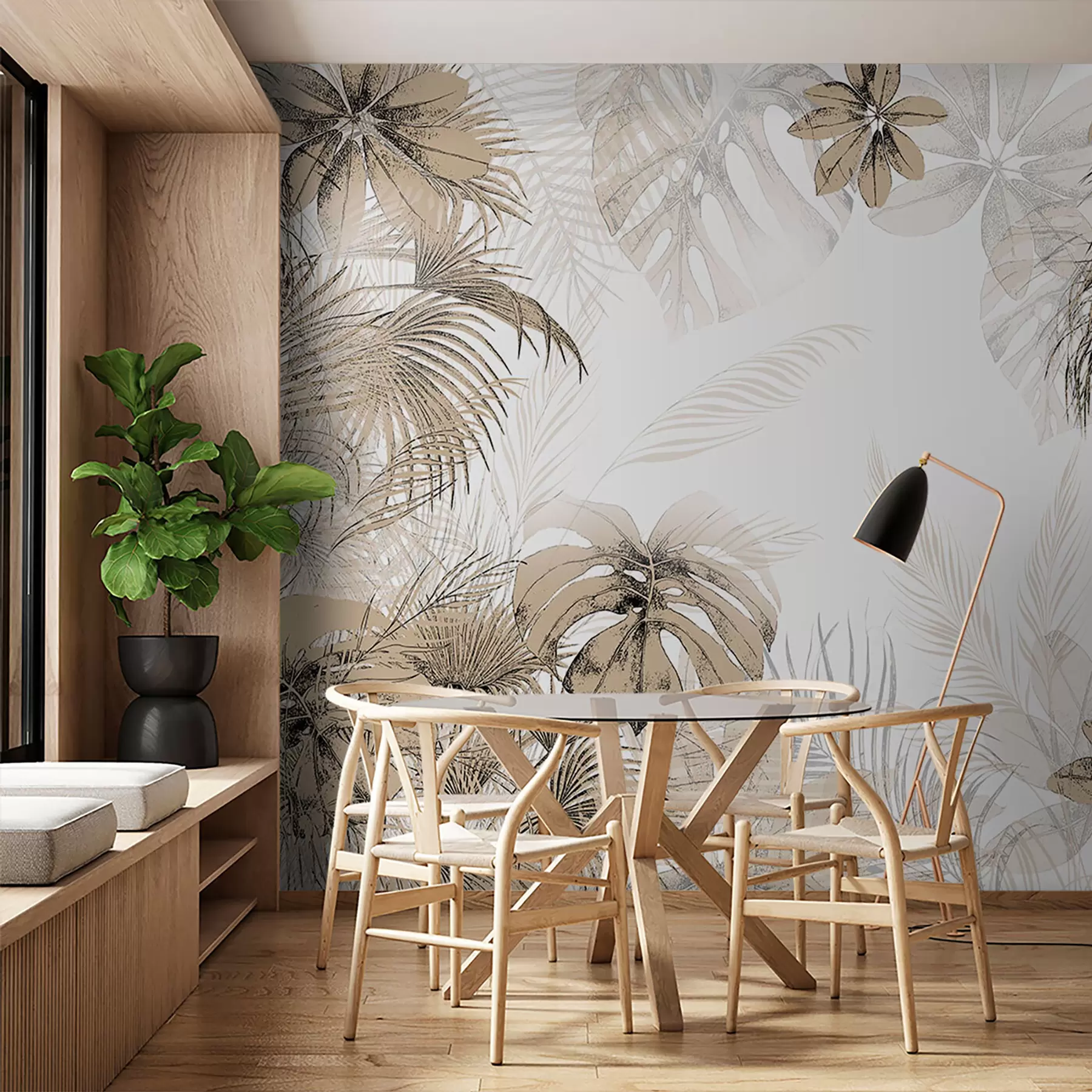 Papier peint Arbres tropicaux et feuilles dans la forêt sur fond blanc u96472