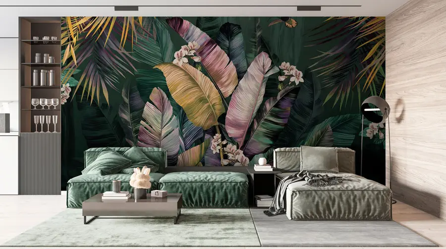 Papier peint Feuilles de bananier et de palmier colorées u94155