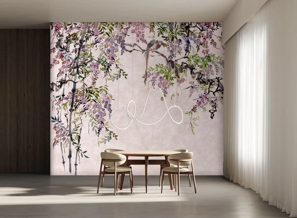 Papier peint Fleurs de glycine de glycine dans un style vintage u94621