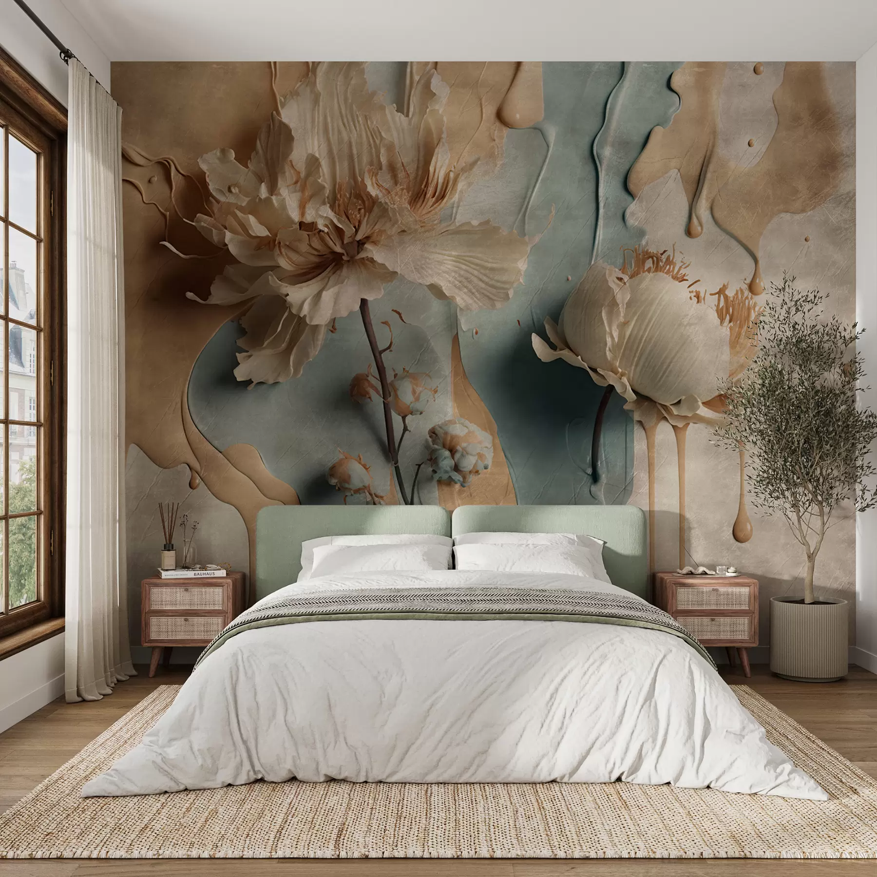 Papier peint Fleurs et traînées de peinture u95662
